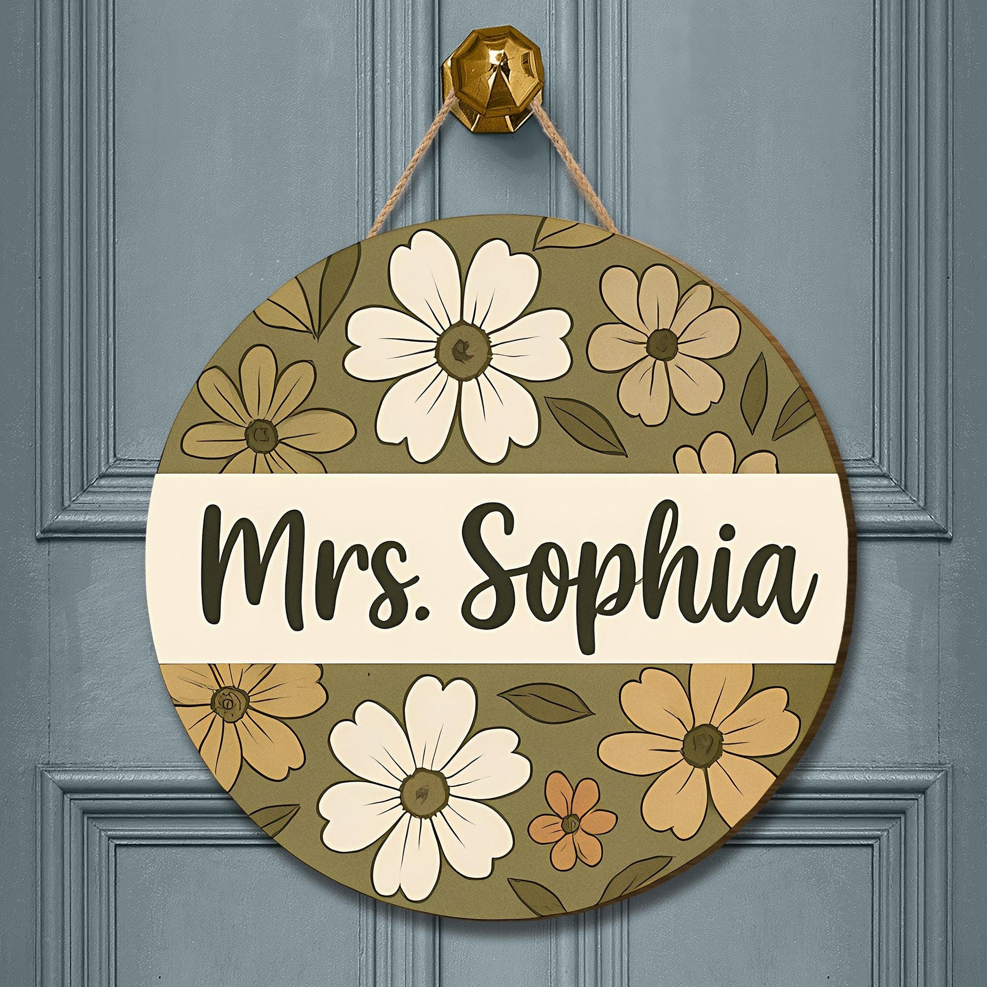 Personalized Teacher Door Hanger, Floral Classroom Sign, Custom Name Sign for Teachers, Back to School Gift, Door Decor for Office