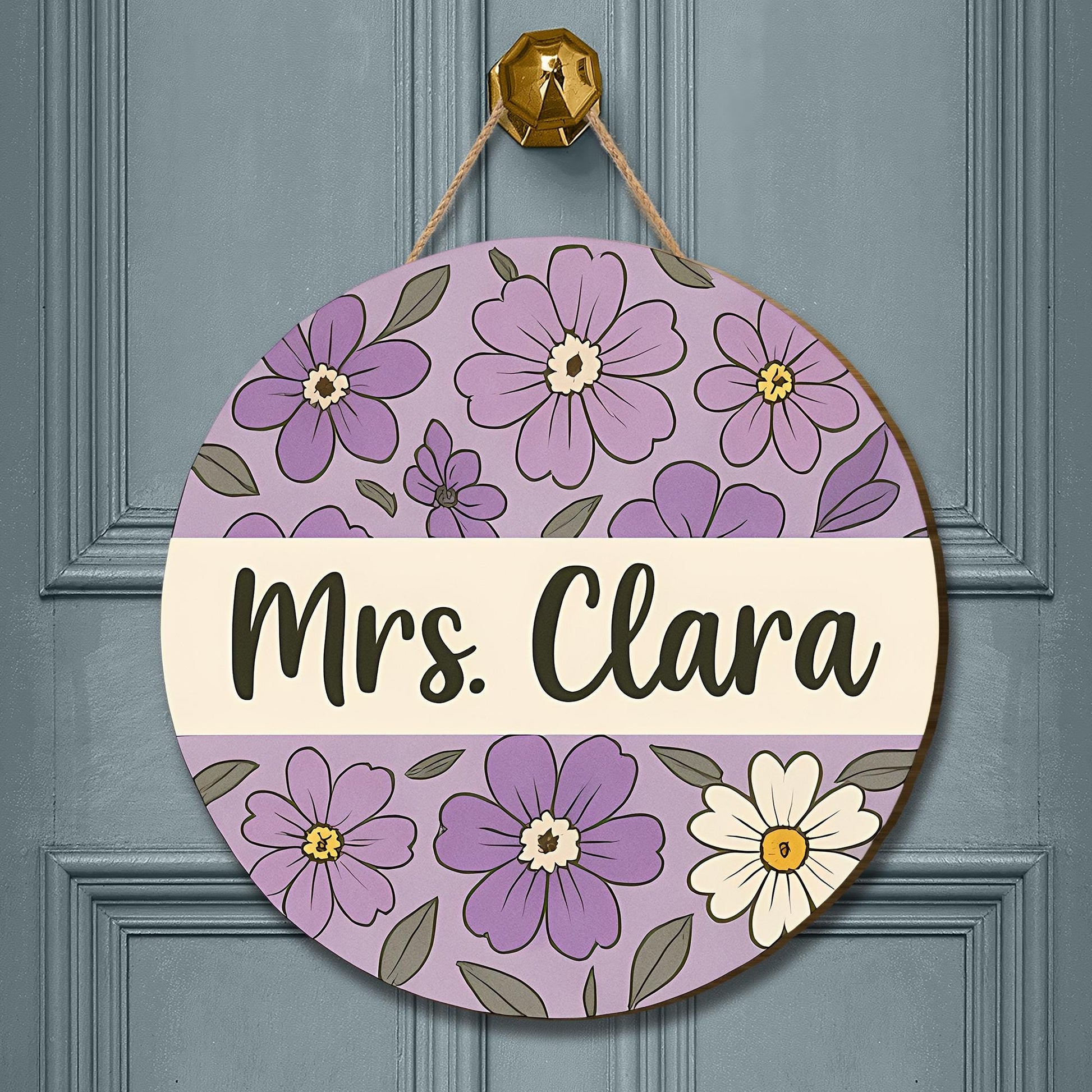 Personalized Teacher Door Hanger, Floral Classroom Sign, Custom Name Sign for Teachers, Back to School Gift, Door Decor for Office