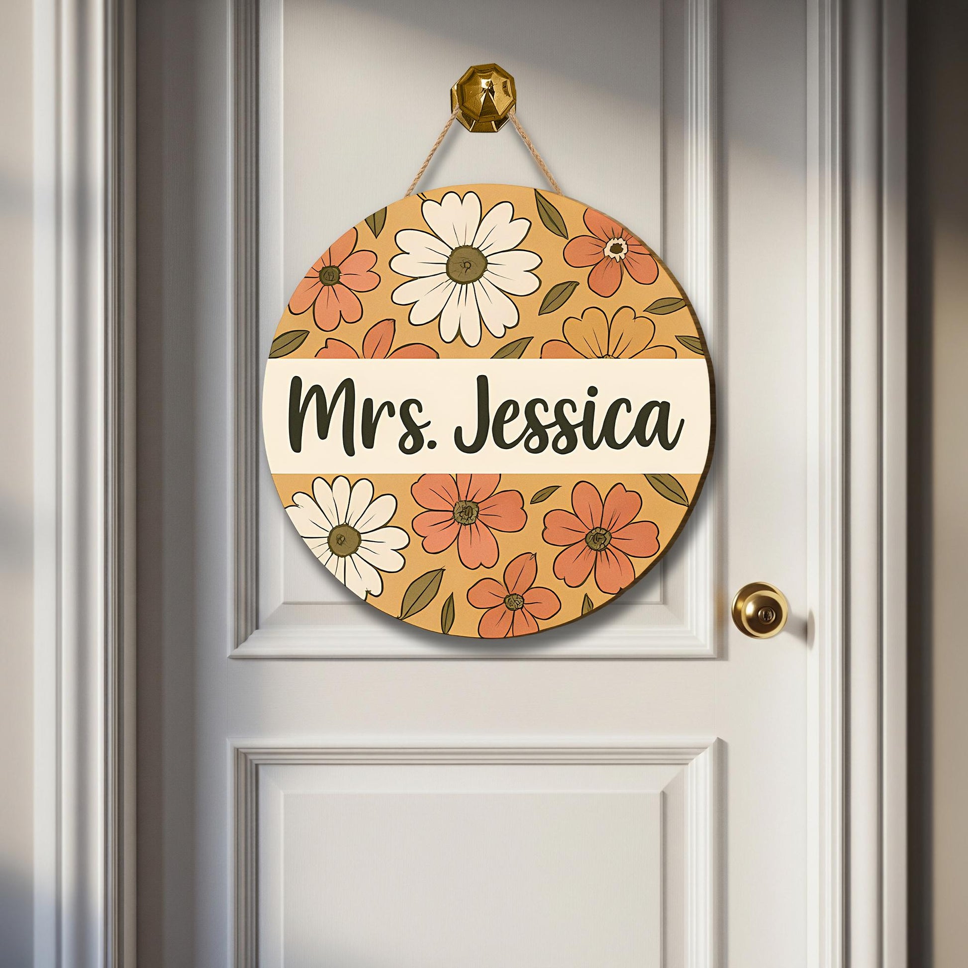 Personalized Teacher Door Hanger, Floral Classroom Sign, Custom Name Sign for Teachers, Back to School Gift, Door Decor for Office