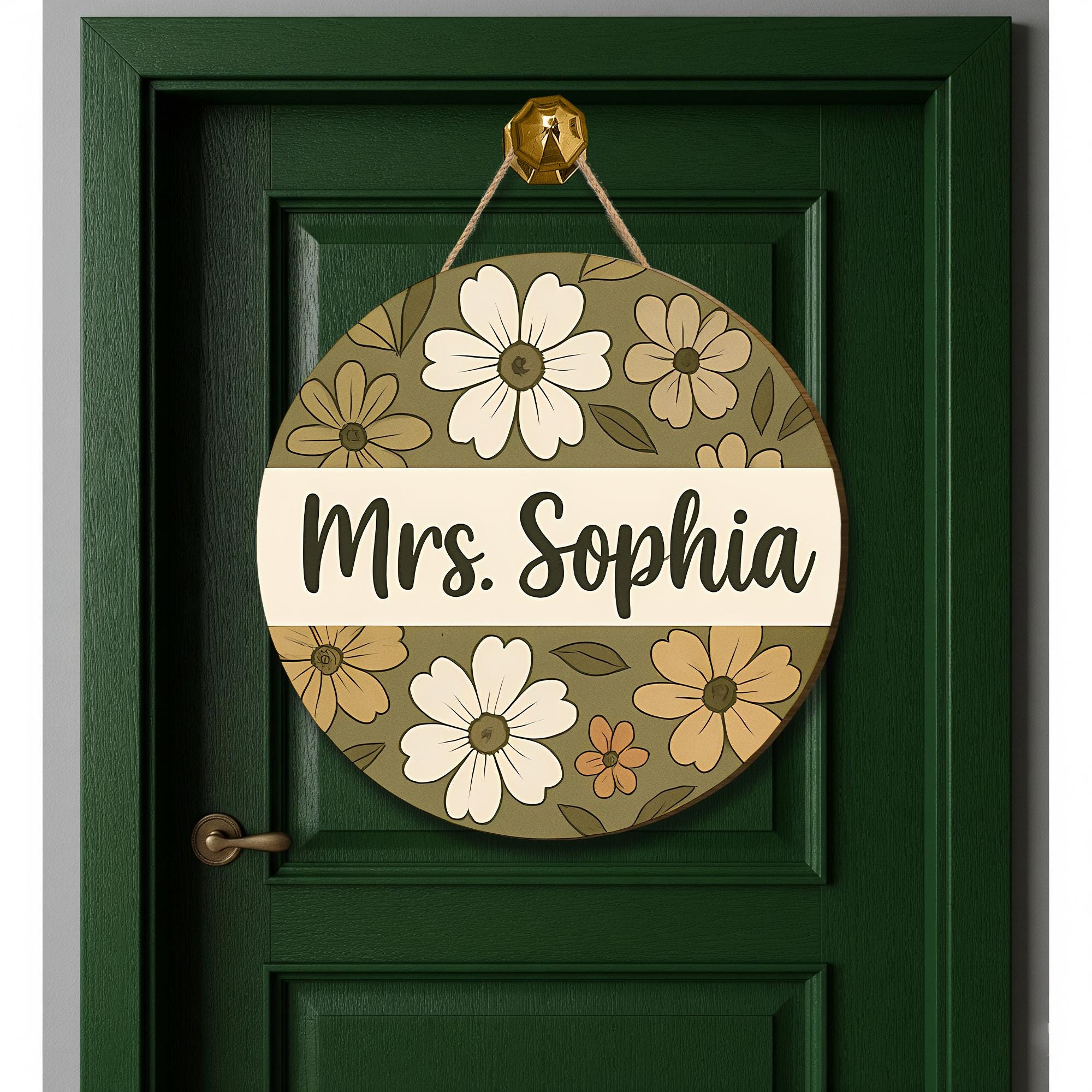 Personalized Teacher Door Hanger, Floral Classroom Sign, Custom Name Sign for Teachers, Back to School Gift, Door Decor for Office