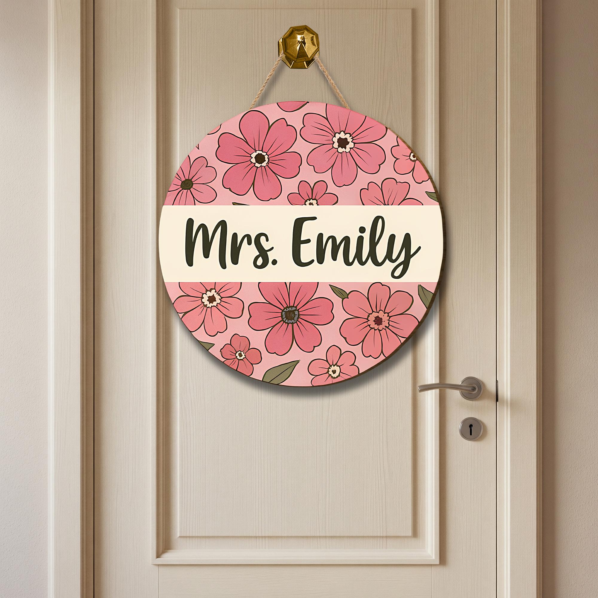 Personalized Teacher Door Hanger, Floral Classroom Sign, Custom Name Sign for Teachers, Back to School Gift, Door Decor for Office