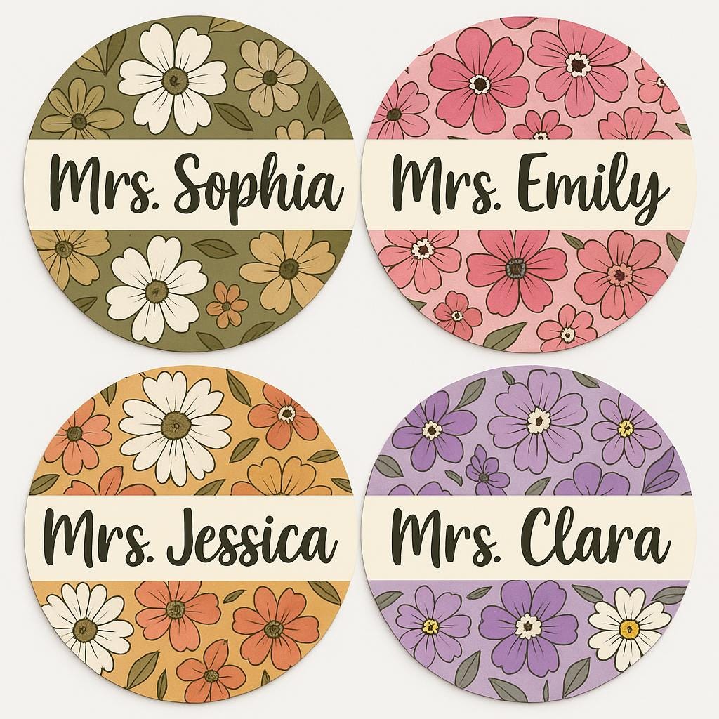 Personalized Teacher Door Hanger, Floral Classroom Sign, Custom Name Sign for Teachers, Back to School Gift, Door Decor for Office
