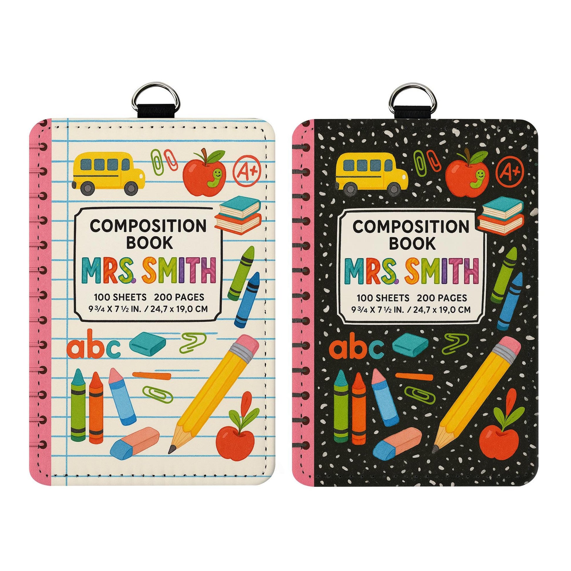 Custom Teacher Badge Holder, Cute Composition Book ID Badge Reel, Personalized Teacher Lanyard, Back to School Gift for Teacher