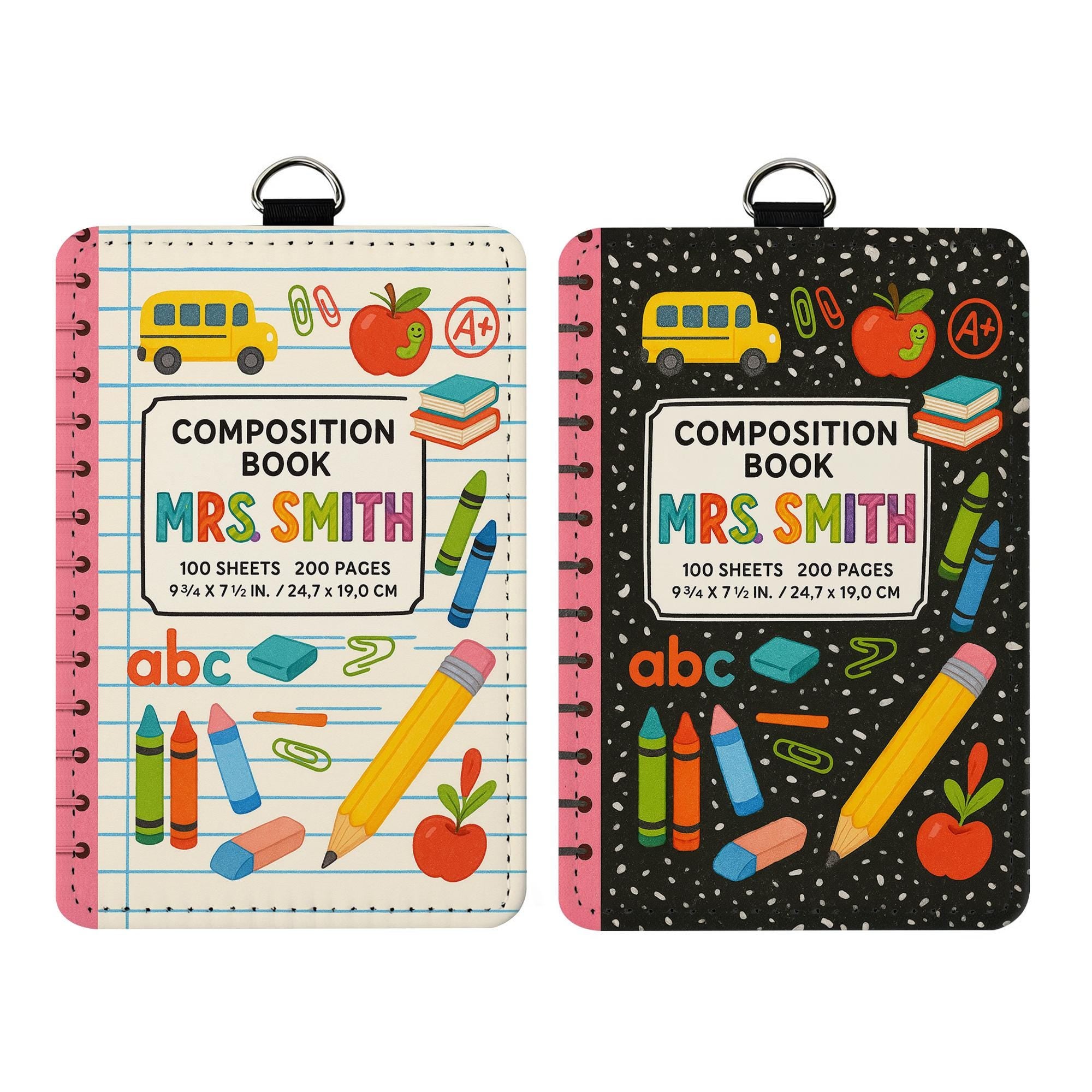 Custom Teacher Badge Holder, Cute Composition Book ID Badge Reel, Personalized Teacher Lanyard, Back to School Gift for Teacher