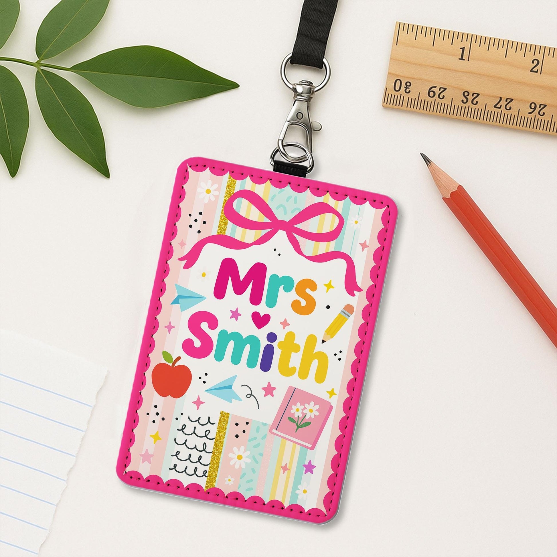 Custom Teacher Badge Holder, Cute Name ID Lanyard for Teacher, Personalized Classroom Gift, Back to School Teacher Tag