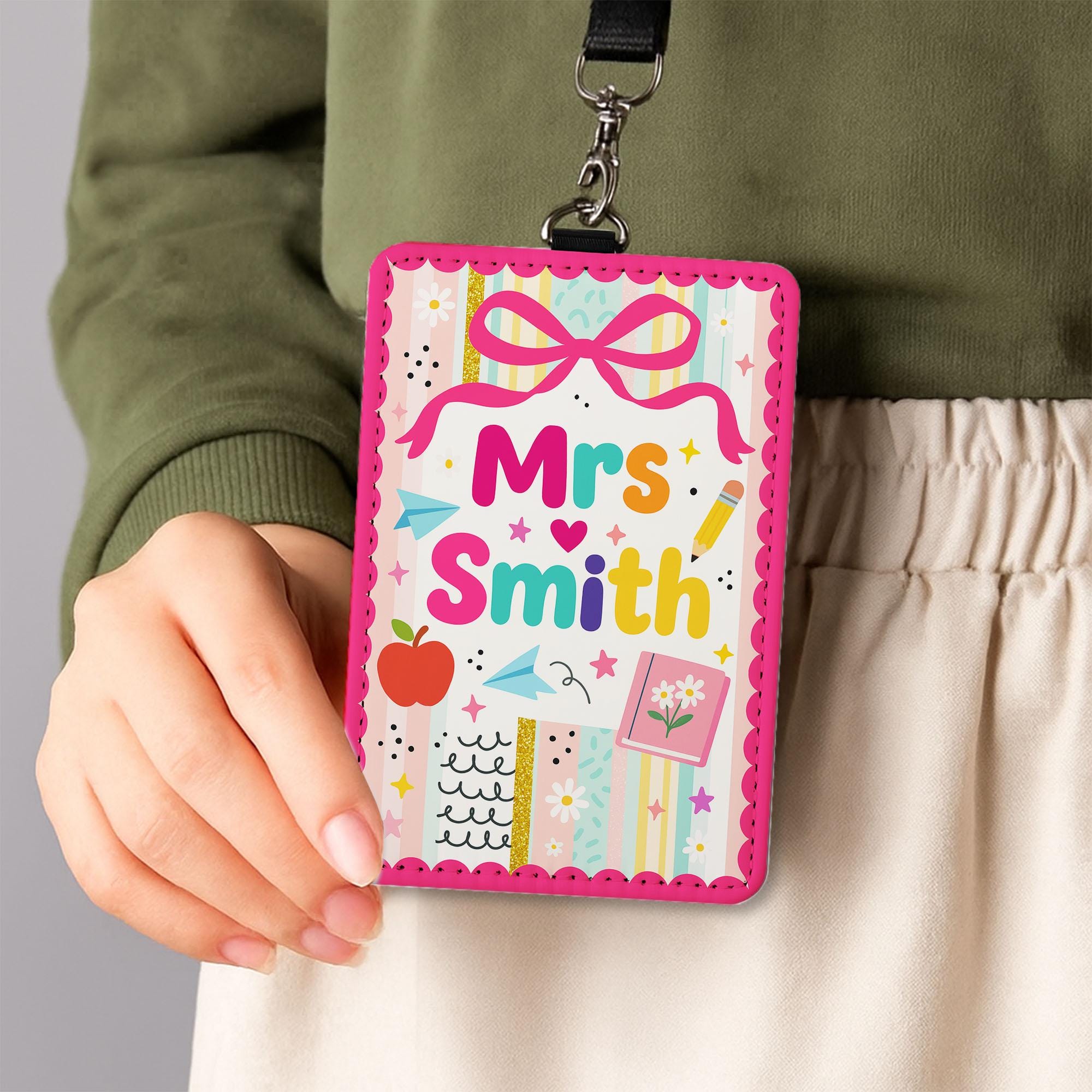 Custom Teacher Badge Holder, Cute Name ID Lanyard for Teacher, Personalized Classroom Gift, Back to School Teacher Tag