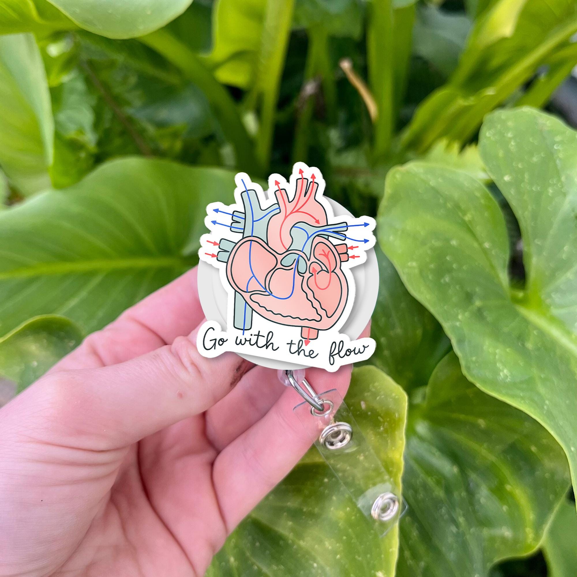 Anatomical Heart Badge Reel – “Go With the Flow” Retractable ID Holder, Medical Badge Clip, Nurse Cardiologist Gift, Anatomy Humor