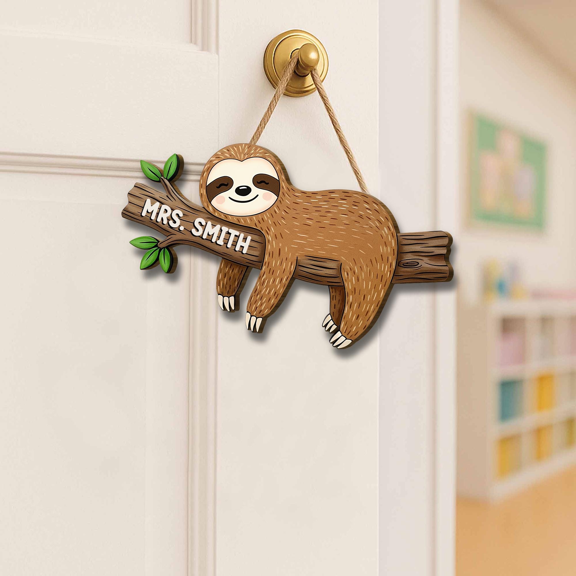 Personalized Sloth Teacher Door Sign – Custom Hanging Classroom Decor with Name on Branch, Cute Back to School Gift for Teachers, Educators