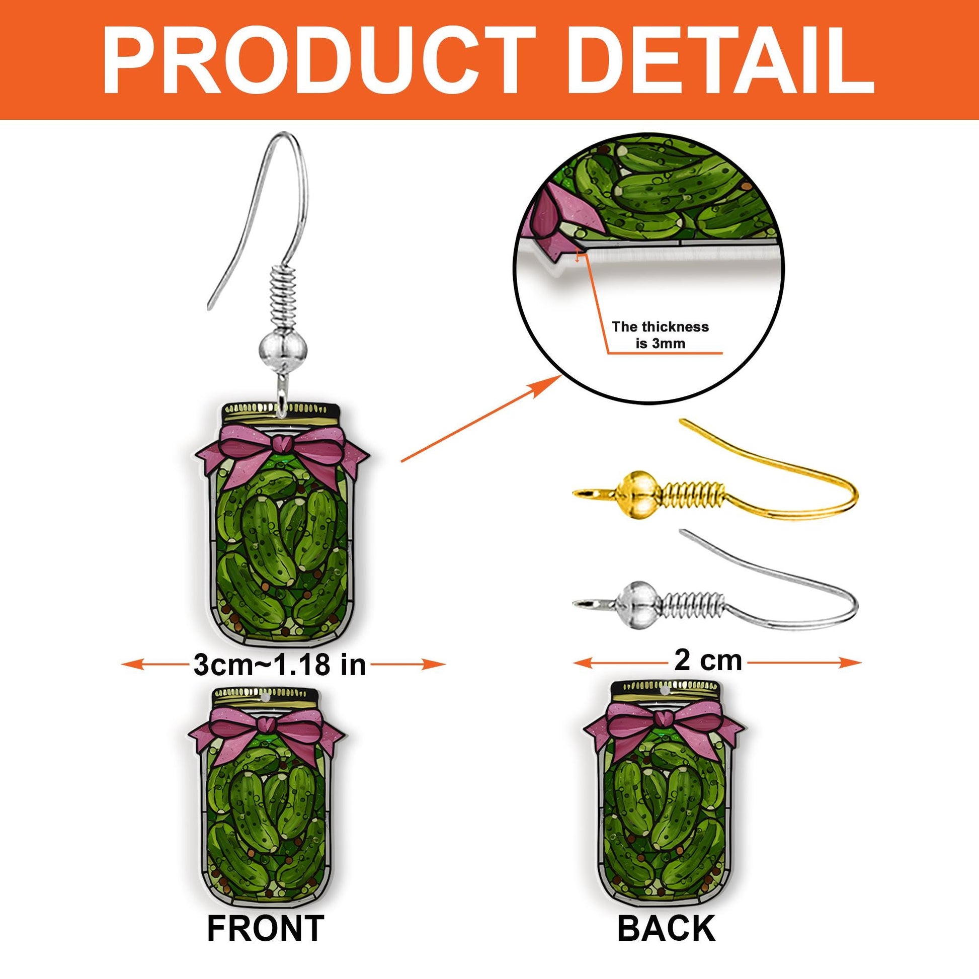 Pickle Jar Earrings, Funny Food Jewelry for Her, Cute Acrylic Dangle Earrings, Quirky Gift for Pickle Lover or Coquette pickle jar