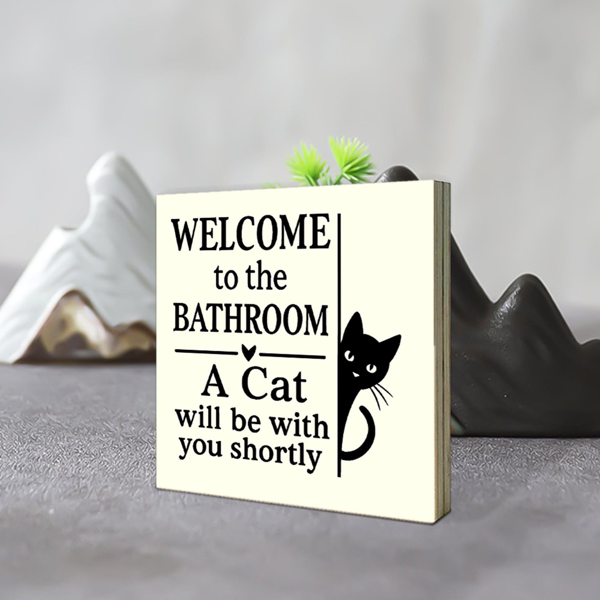 Funny Cat Bathroom Sign, Wooden Wall Decor for Cat Lovers, Welcome Plaque with Cat Joke, Kitty Humor Restroom Gift for Home