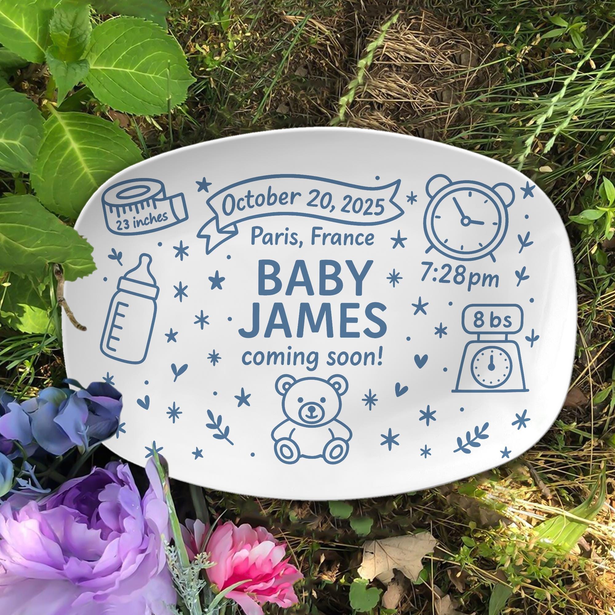 Custom Baby Announcement Plate, Personalized Birth Stats Platter, Newborn Keepsake Gift, Baby Shower Decor, Coming Soon Sign