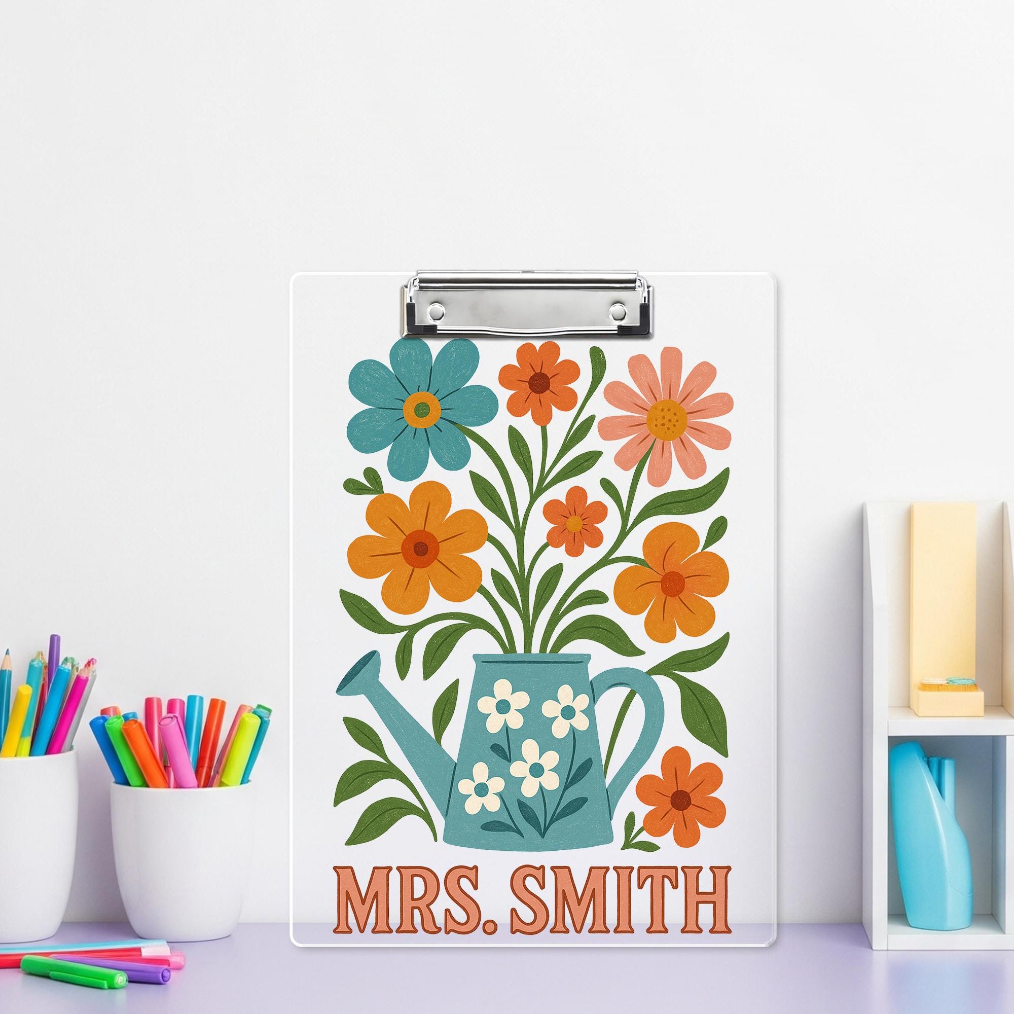 Personalized Teacher Clipboard, Custom Floral Clipboard Gift for Teacher, Back to School Gift, Watering Can Flower Design, Teacher Supplies