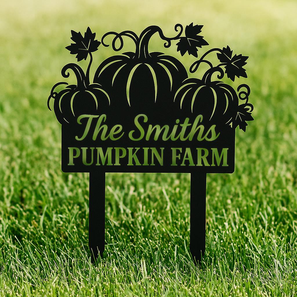 Personalized Pumpkin Farm Metal Sign – Personalized Fall Yard Stake, Family Name Autumn Decor, Halloween Garden Sign, Rustic Farmhouse Gift