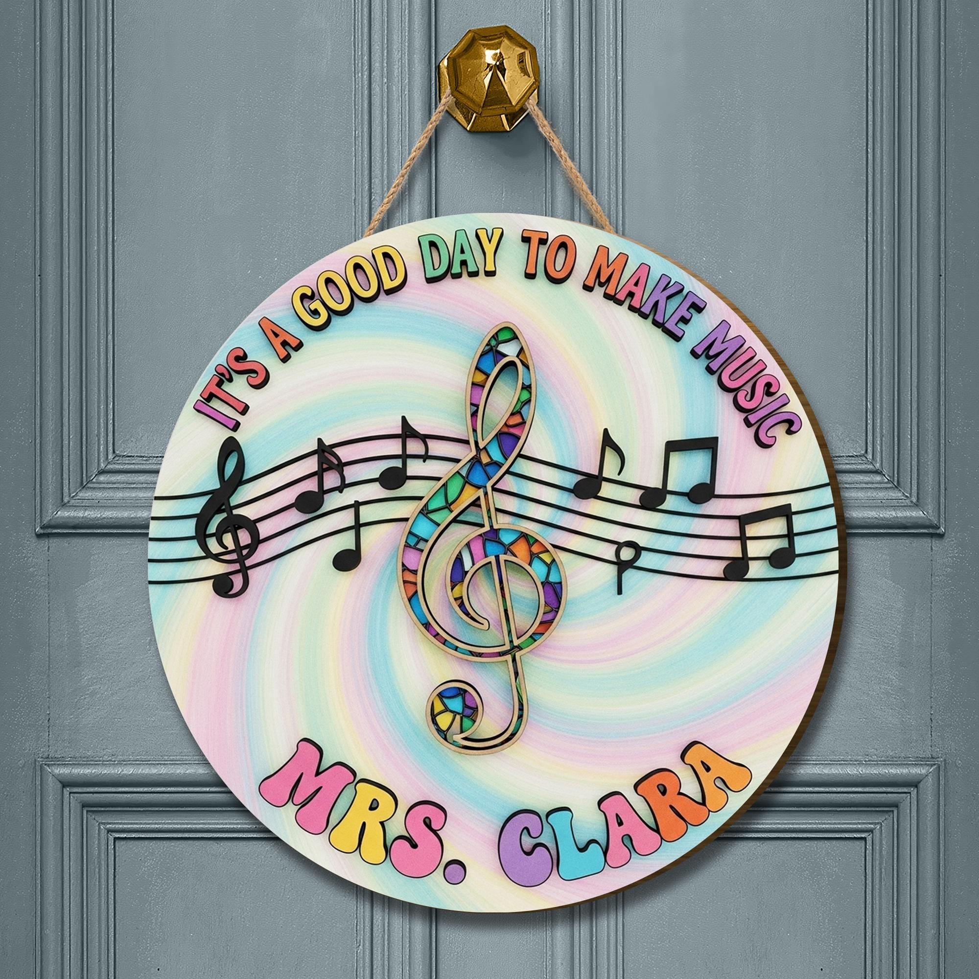 Custom Music Teacher Sign, 3D Wooden Classroom Decor for Music Classroom, Rainbow Treble Clef, Back to School Door Sign