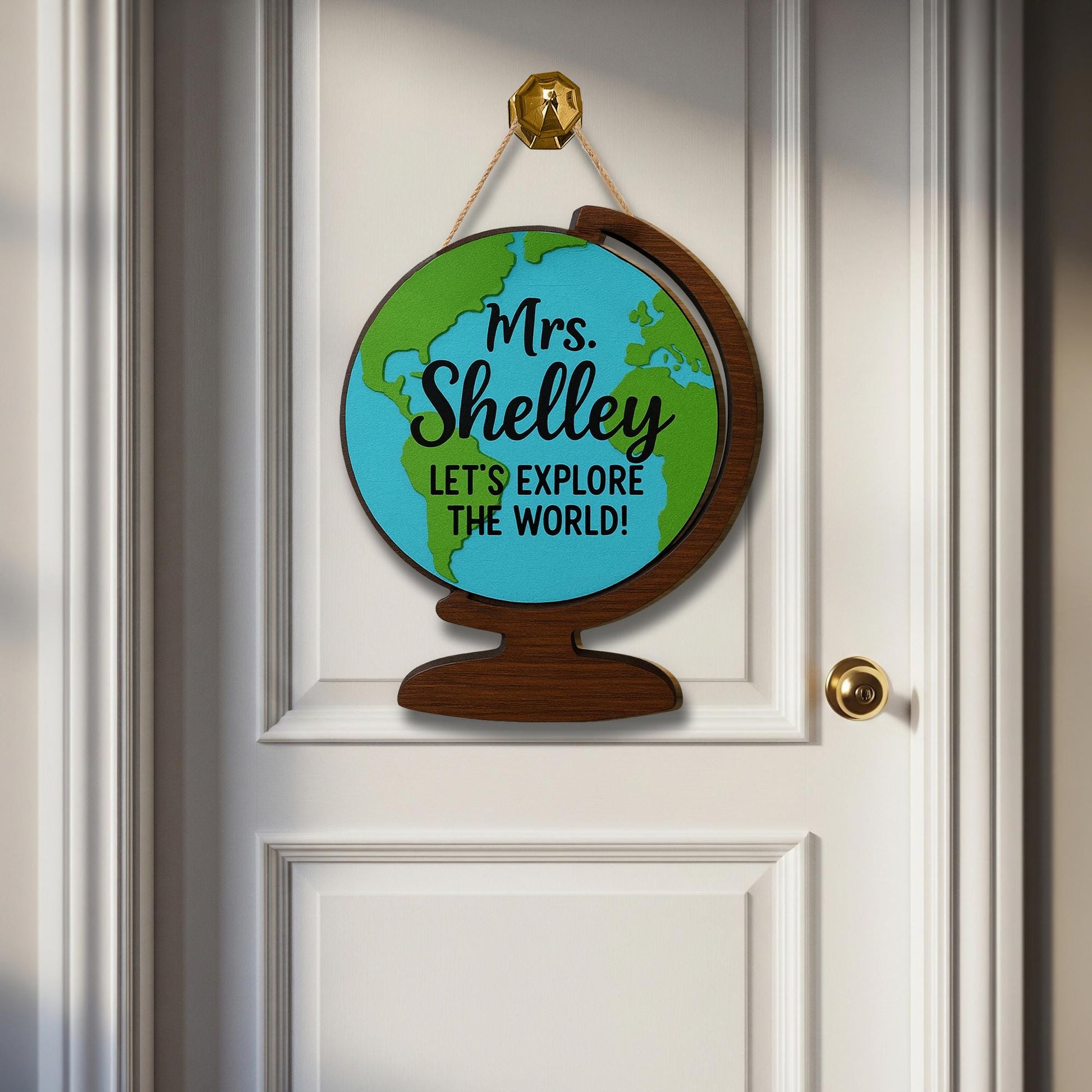 Custom Teacher Globe Sign, 3D Wooden Classroom Decor for Teacher, Explore the World, Back to School Door Sign, Classroom Decor Gift