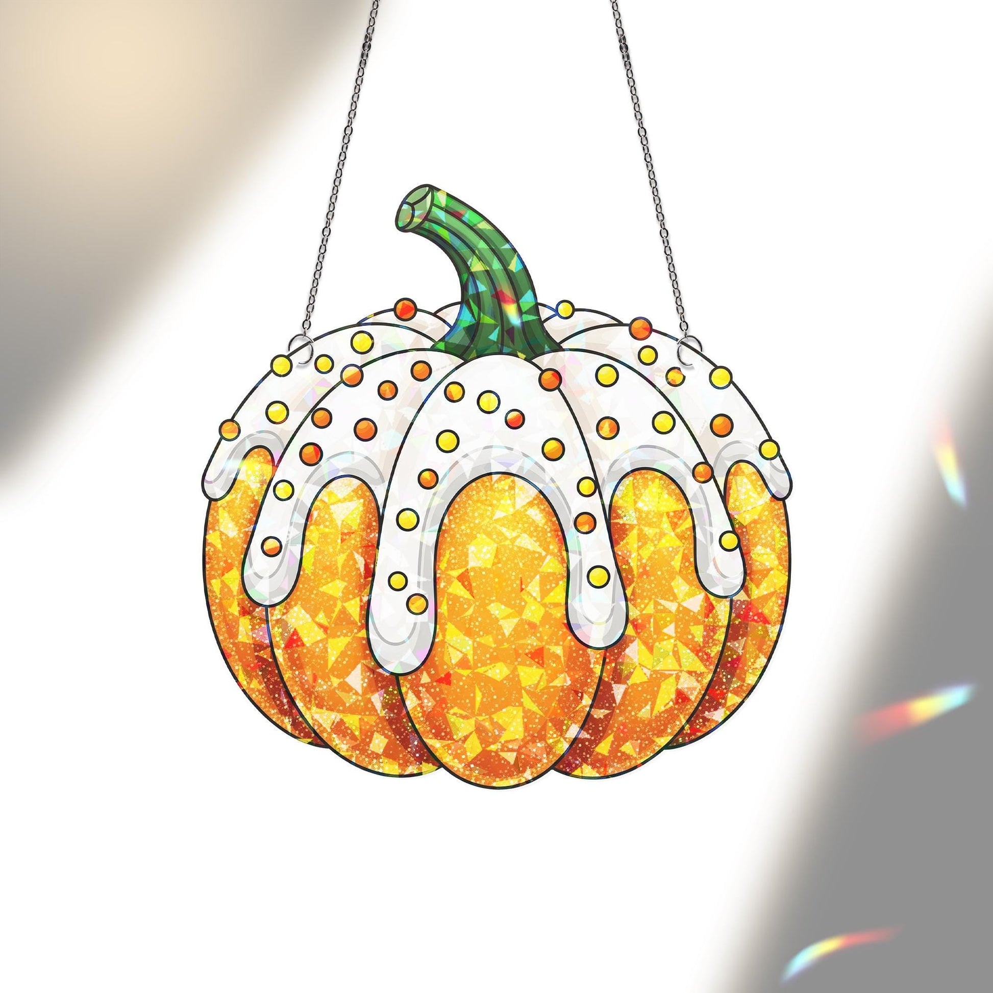 Pumpkin Cupcake Faux Glass Window Hanging – Holographic Fall Decor, Sweet Autumn Kitchen Sun Catcher, Pumpkin Lover Halloween Gift