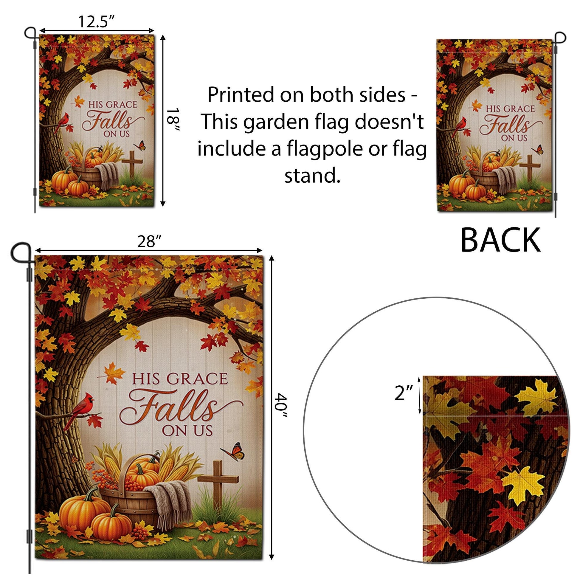 Christian Fall Garden Flag - His Grace Falls On Us - Autumn Pumpkin Outdoor Yard Decor