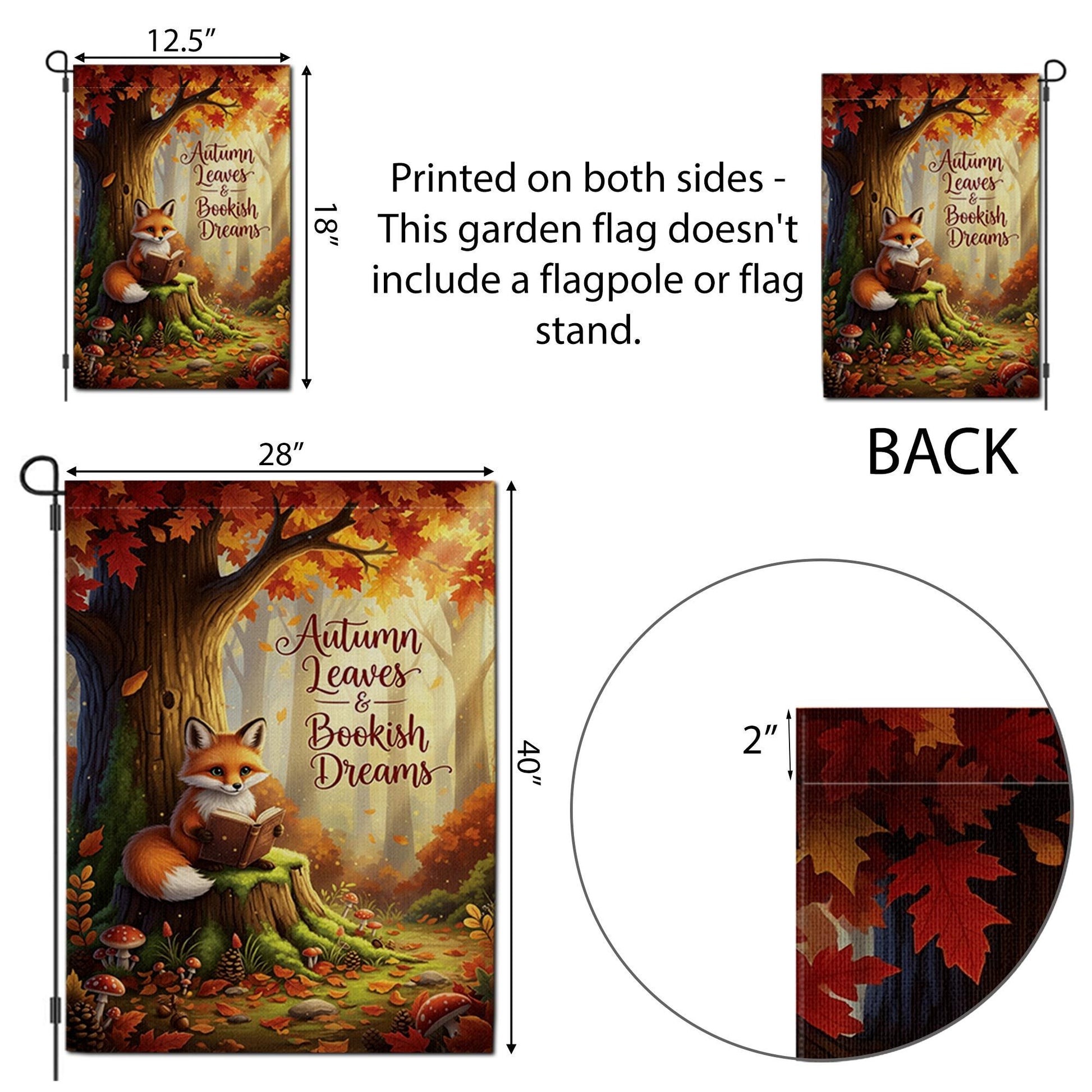 Autumn Fox Garden Flag - Bookish Dreams Fall Yard Decor - Cozy Reading Outdoor Sign