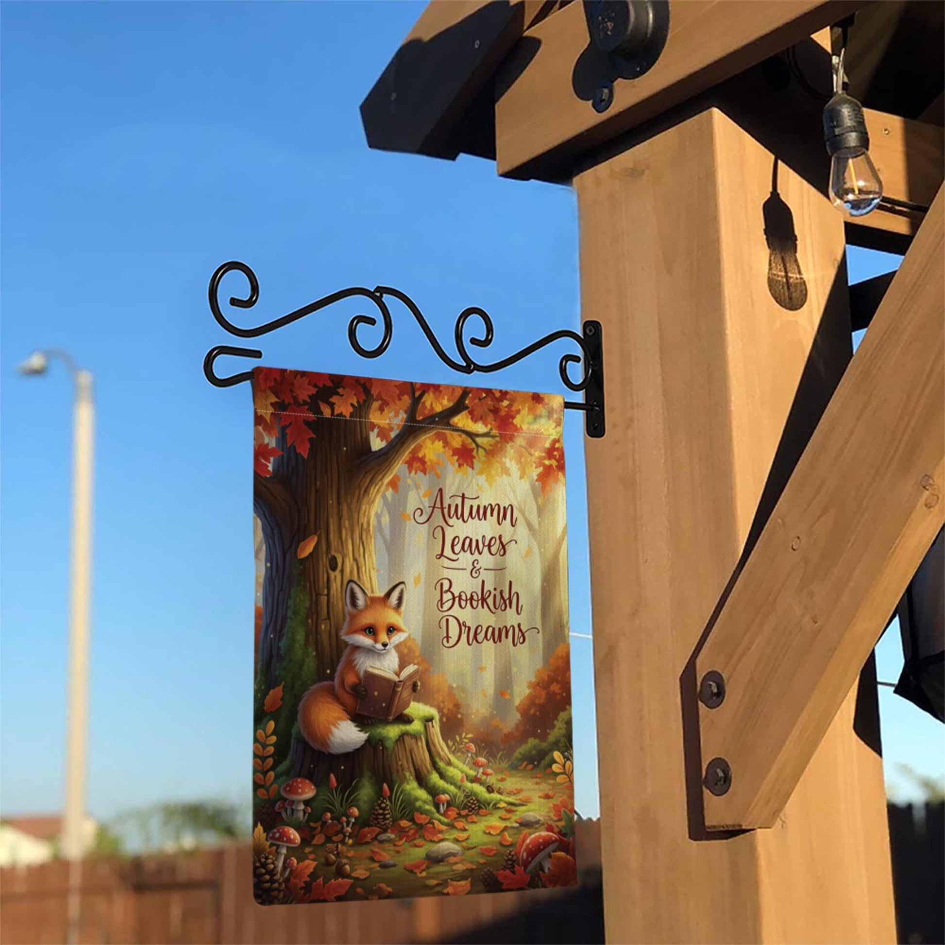 Autumn Fox Garden Flag - Bookish Dreams Fall Yard Decor - Cozy Reading Outdoor Sign