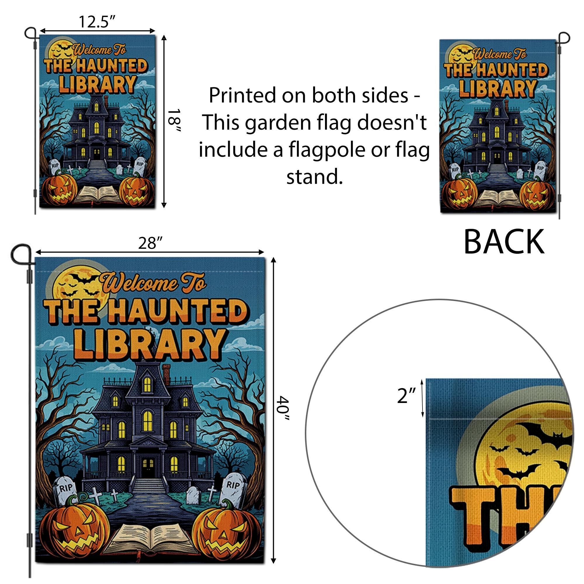 Haunted Library Garden Flag - Halloween Book Lover Yard Decor - Spooky House Outdoor Sign