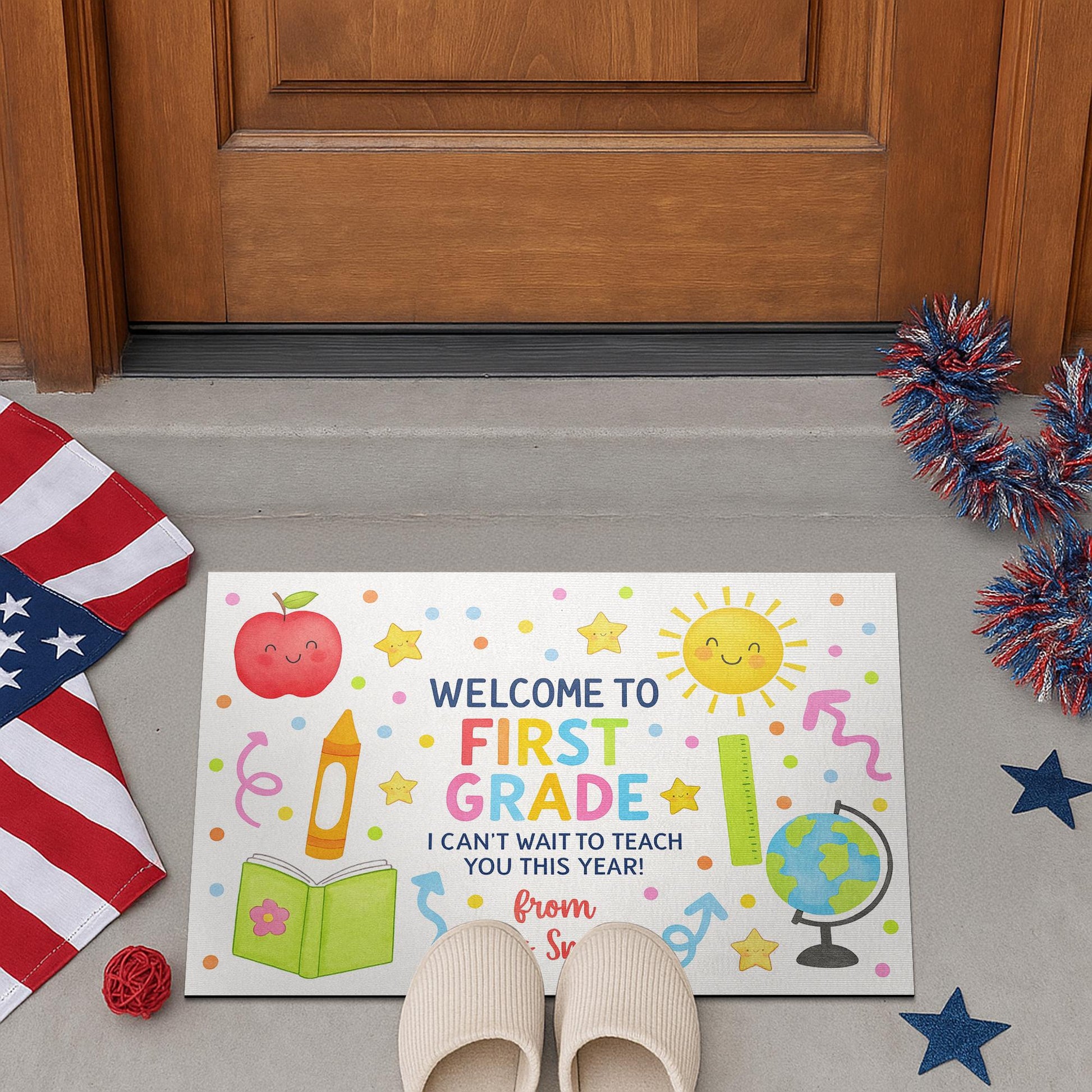 Personalized First Grade Welcome Doormat, Back to School Classroom Rug, Custom Teacher Mat, Cute Classroom Door Decor, School Doormat