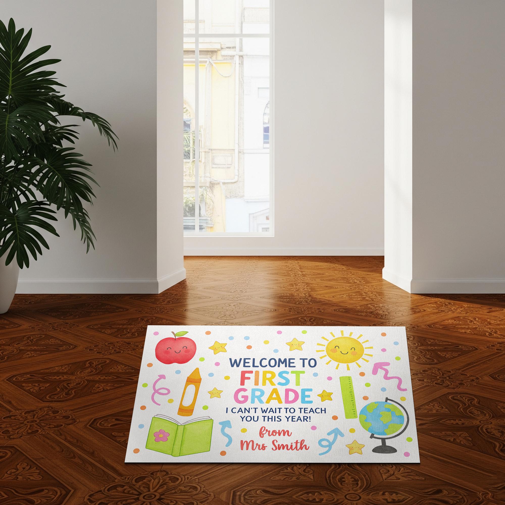 Personalized First Grade Welcome Doormat, Back to School Classroom Rug, Custom Teacher Mat, Cute Classroom Door Decor, School Doormat