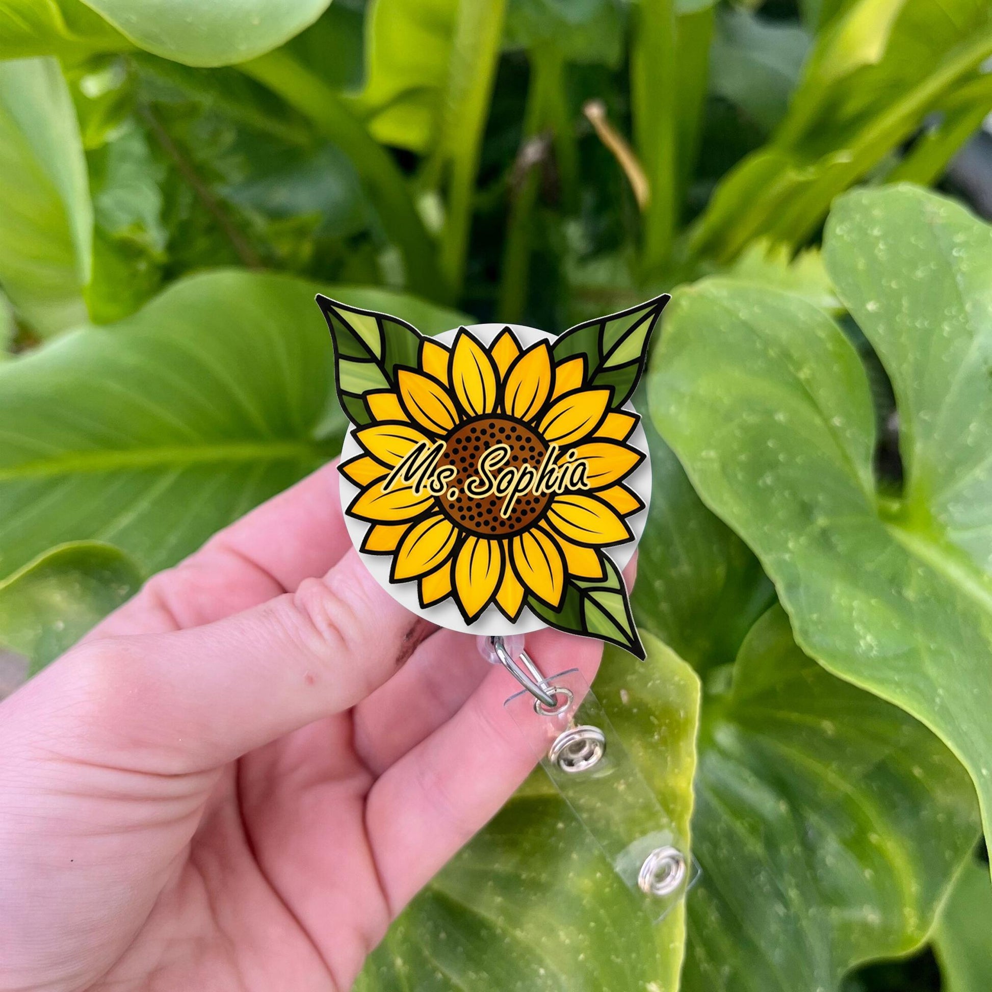 Custom Sunflower Badge Reel, Personalized Teacher ID Holder, Back to School Name Tag, Retractable Clip for Nurses and Staff