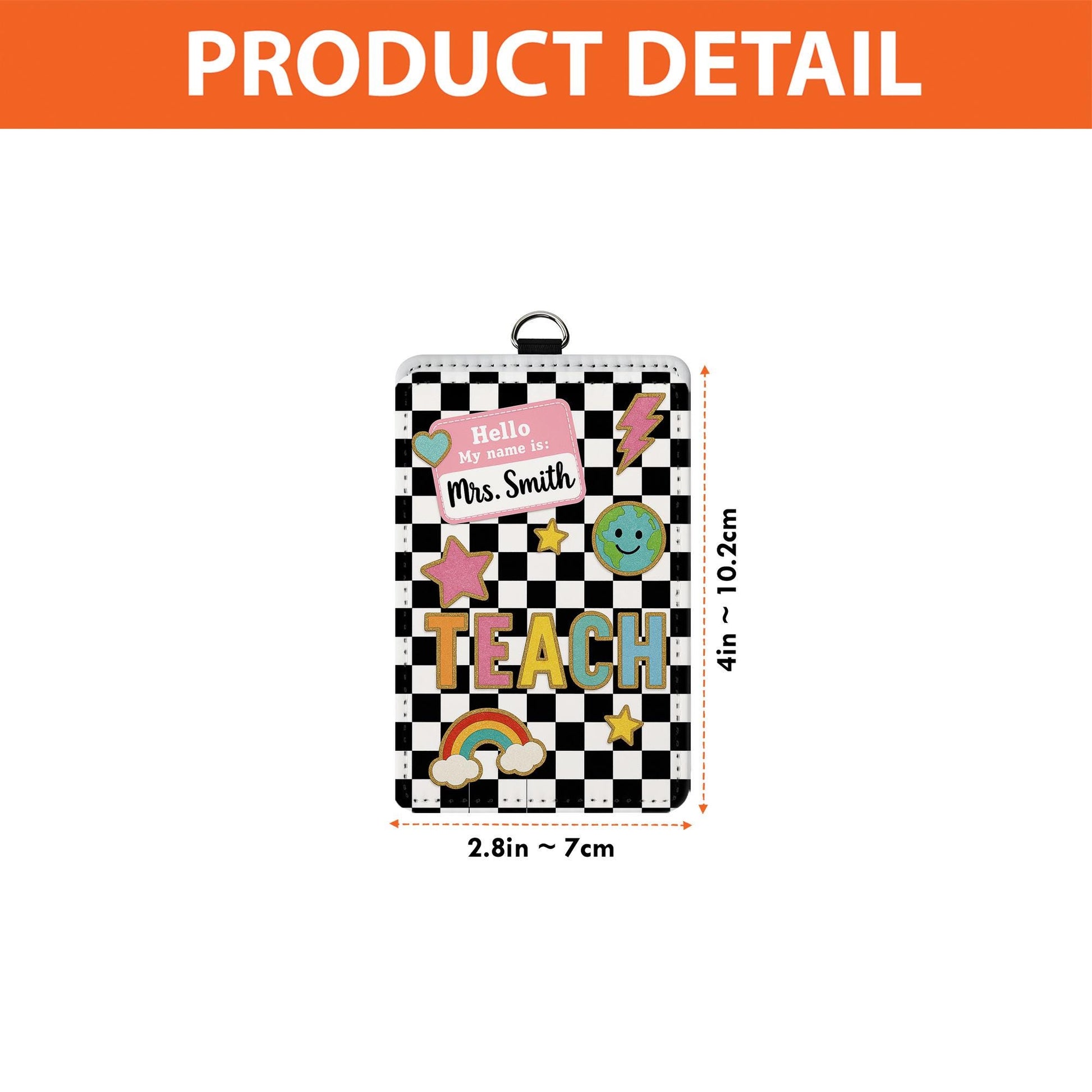 Teacher Badge Holder, Custom ID Card with Name Tag, Back to School Lanyard, Cute Checkered Classroom Accessory for Teachers