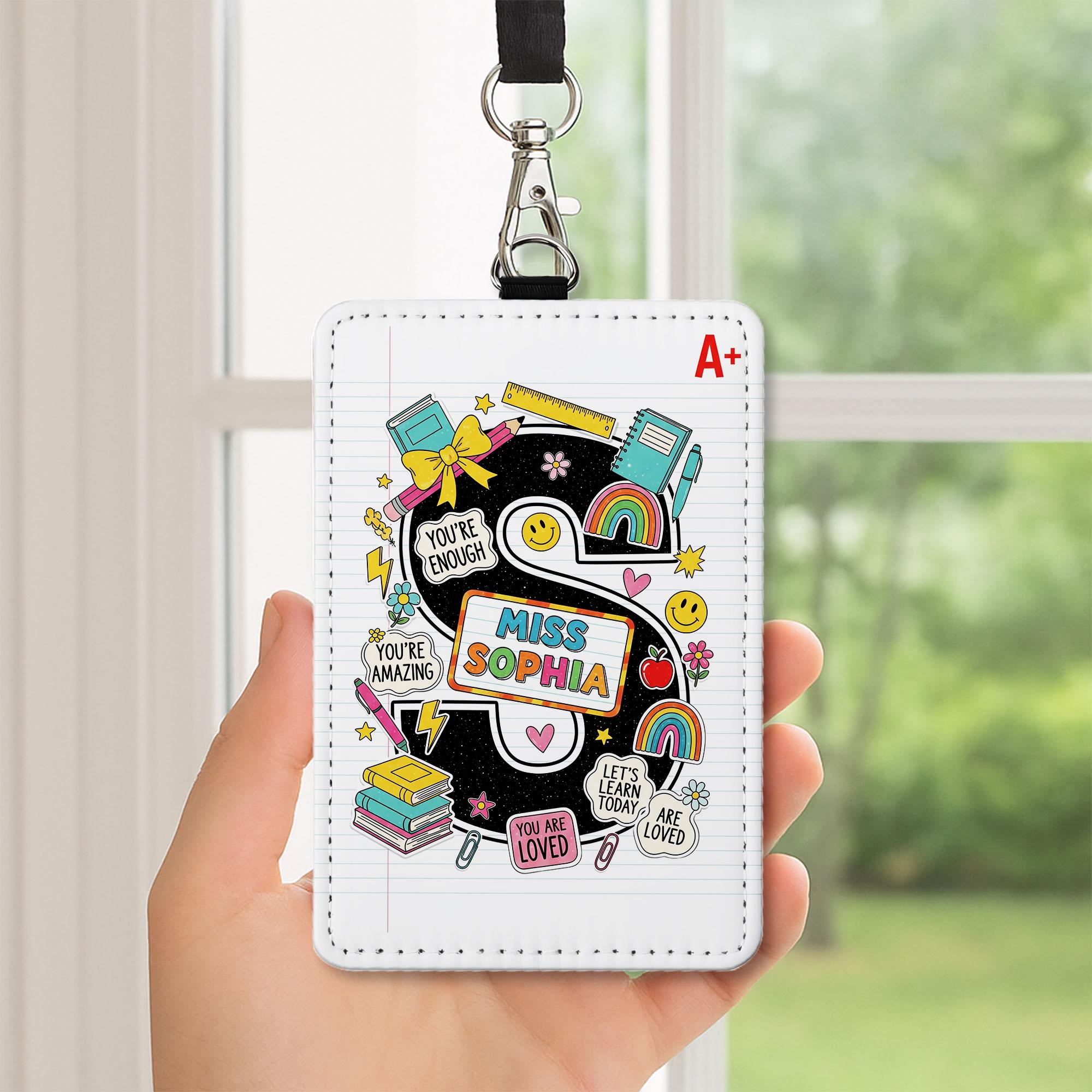 Custom Teacher Badge Holder, Personalized ID Card with Name, Cute Back to School Lanyard, Classroom Accessory for Educators
