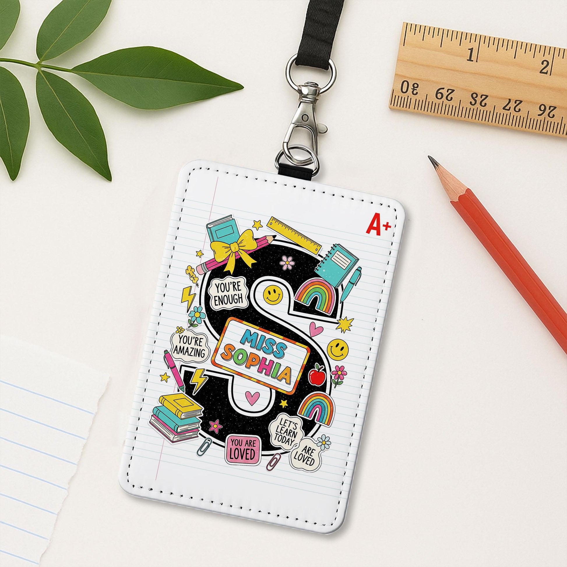 Custom Teacher Badge Holder, Personalized ID Card with Name, Cute Back to School Lanyard, Classroom Accessory for Educators