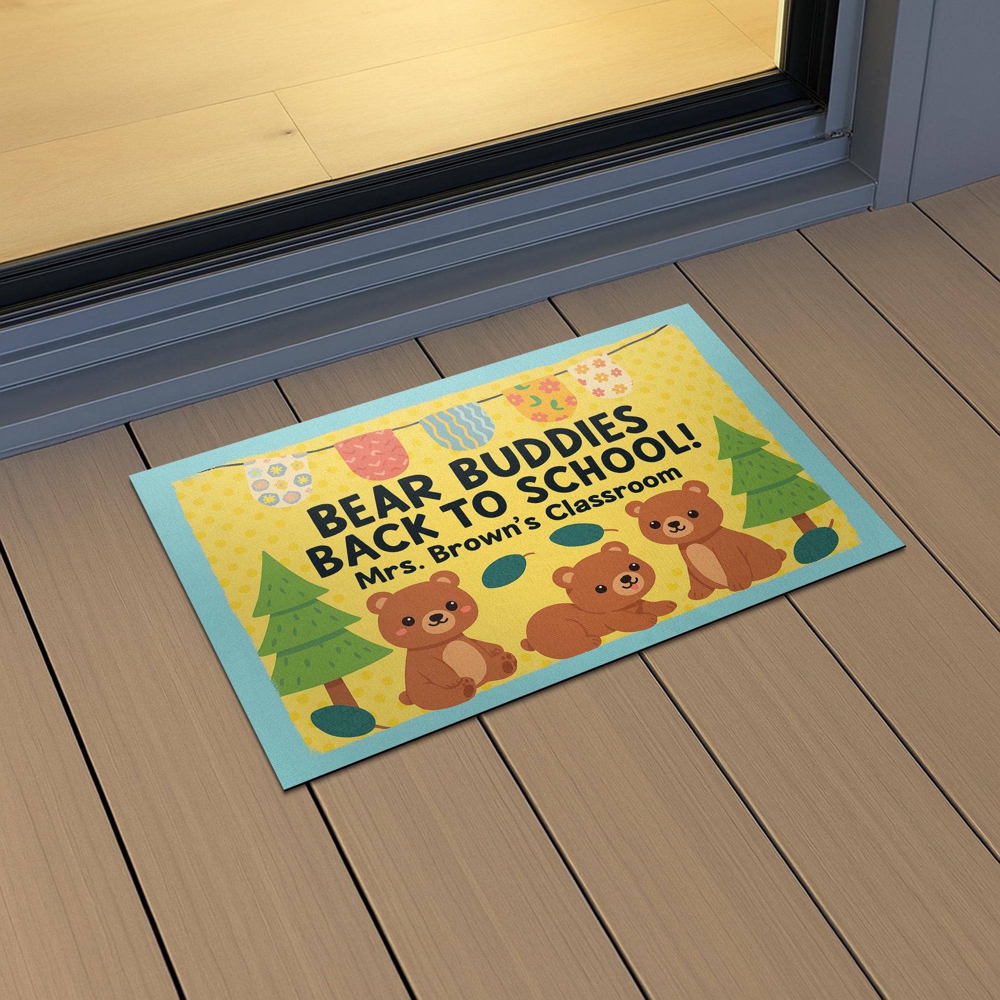 Bear Buddies Back to School Doormat, Personalized Classroom Rug for Teachers, Educators, School Staffs, Cute Animal Teacher Welcome Mat