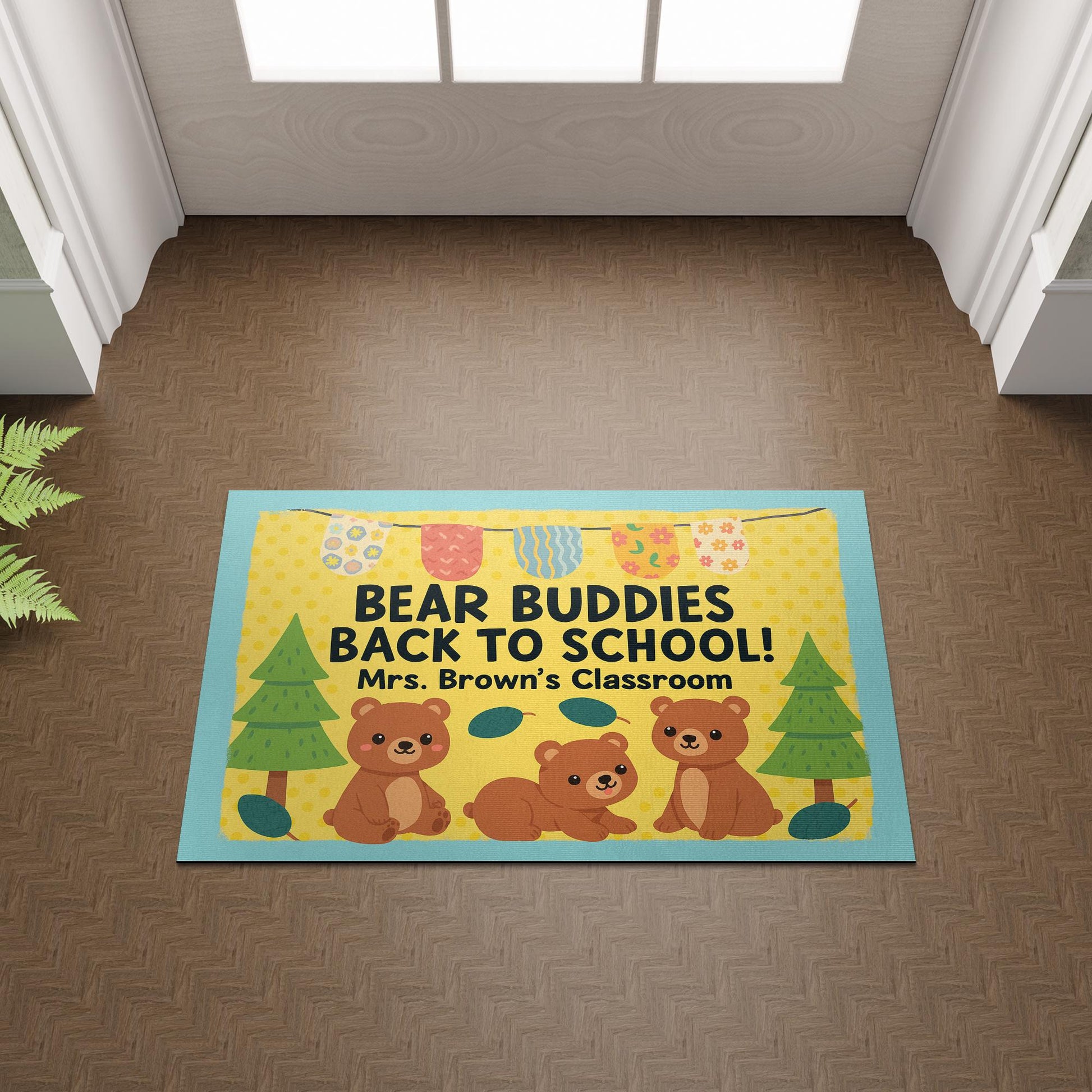 Bear Buddies Back to School Doormat, Personalized Classroom Rug for Teachers, Educators, School Staffs, Cute Animal Teacher Welcome Mat