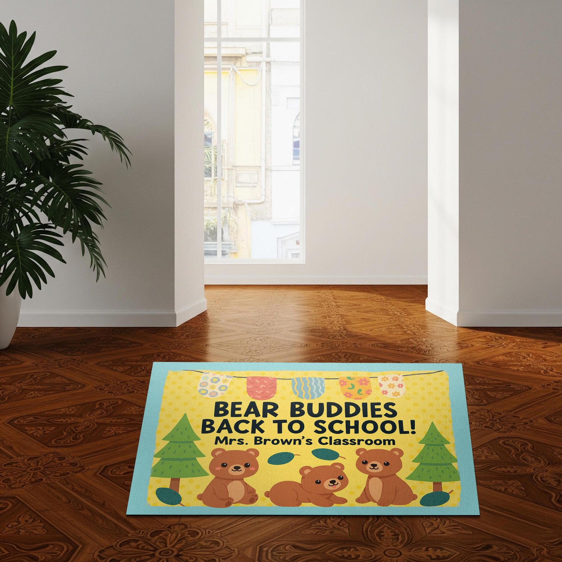 Bear Buddies Back to School Doormat, Personalized Classroom Rug for Teachers, Educators, School Staffs, Cute Animal Teacher Welcome Mat