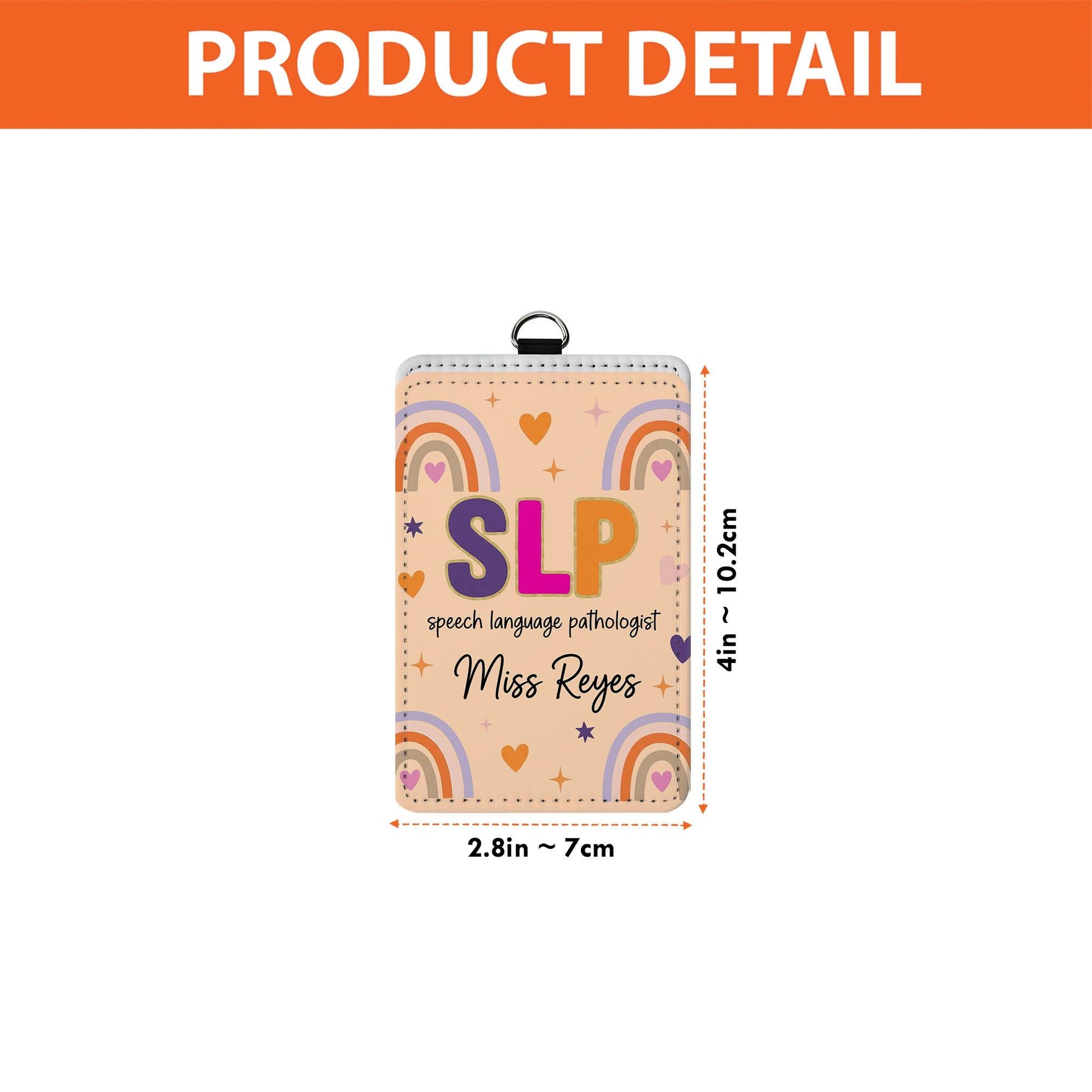 SLP Leather Badge Holder, Custom Speech Language Pathologist ID Card, Rainbow Name Tag, Personalized Back to School Lanyard