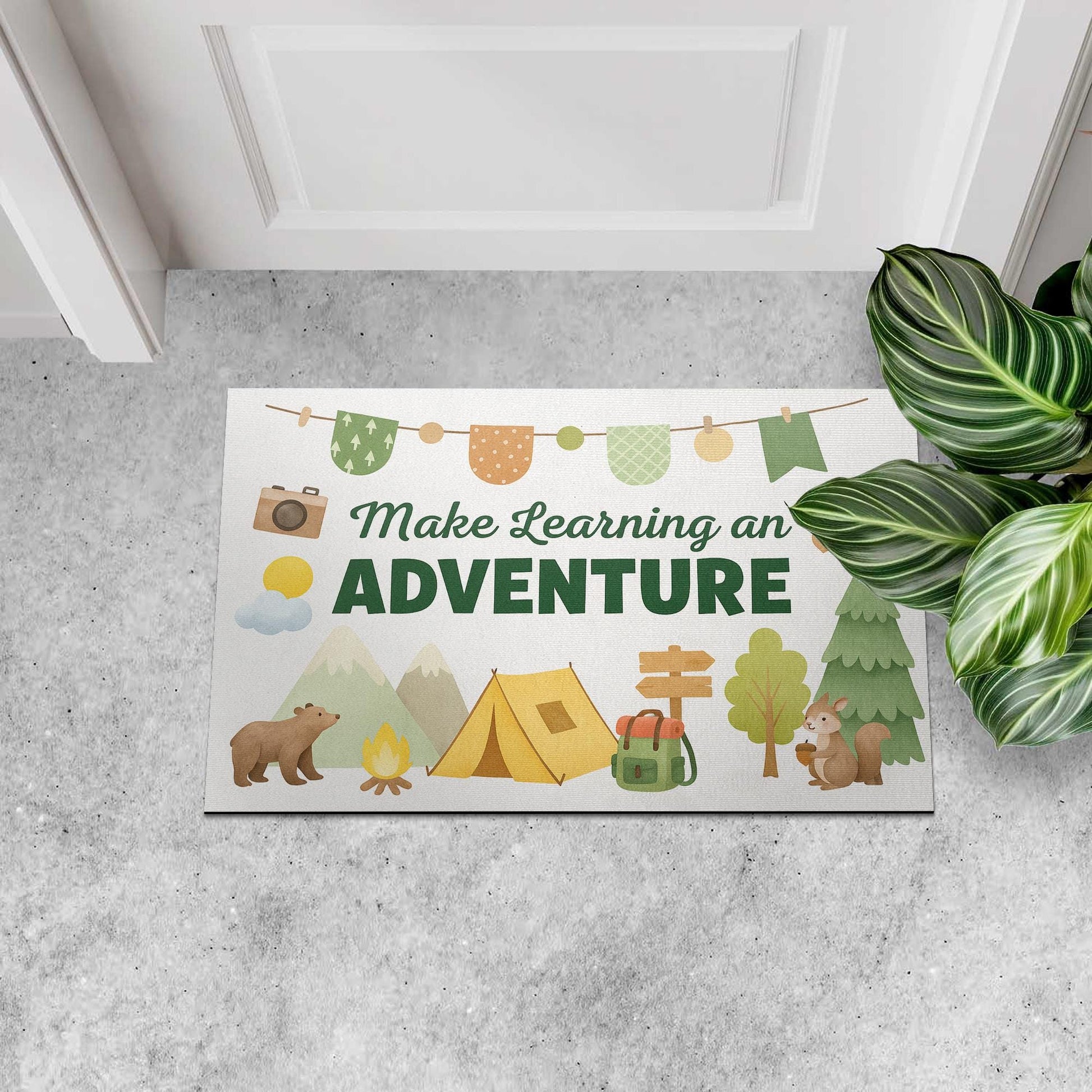 Make Learning an Adventure Doormat, Camping Theme Classroom Rug, Nature Explorer Teacher Mat, Back to School Door Decor, School Decor