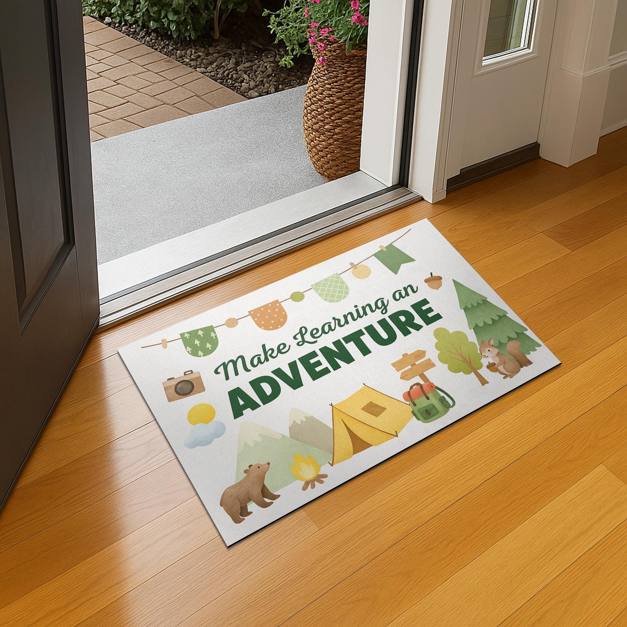 Make Learning an Adventure Doormat, Camping Theme Classroom Rug, Nature Explorer Teacher Mat, Back to School Door Decor, School Decor