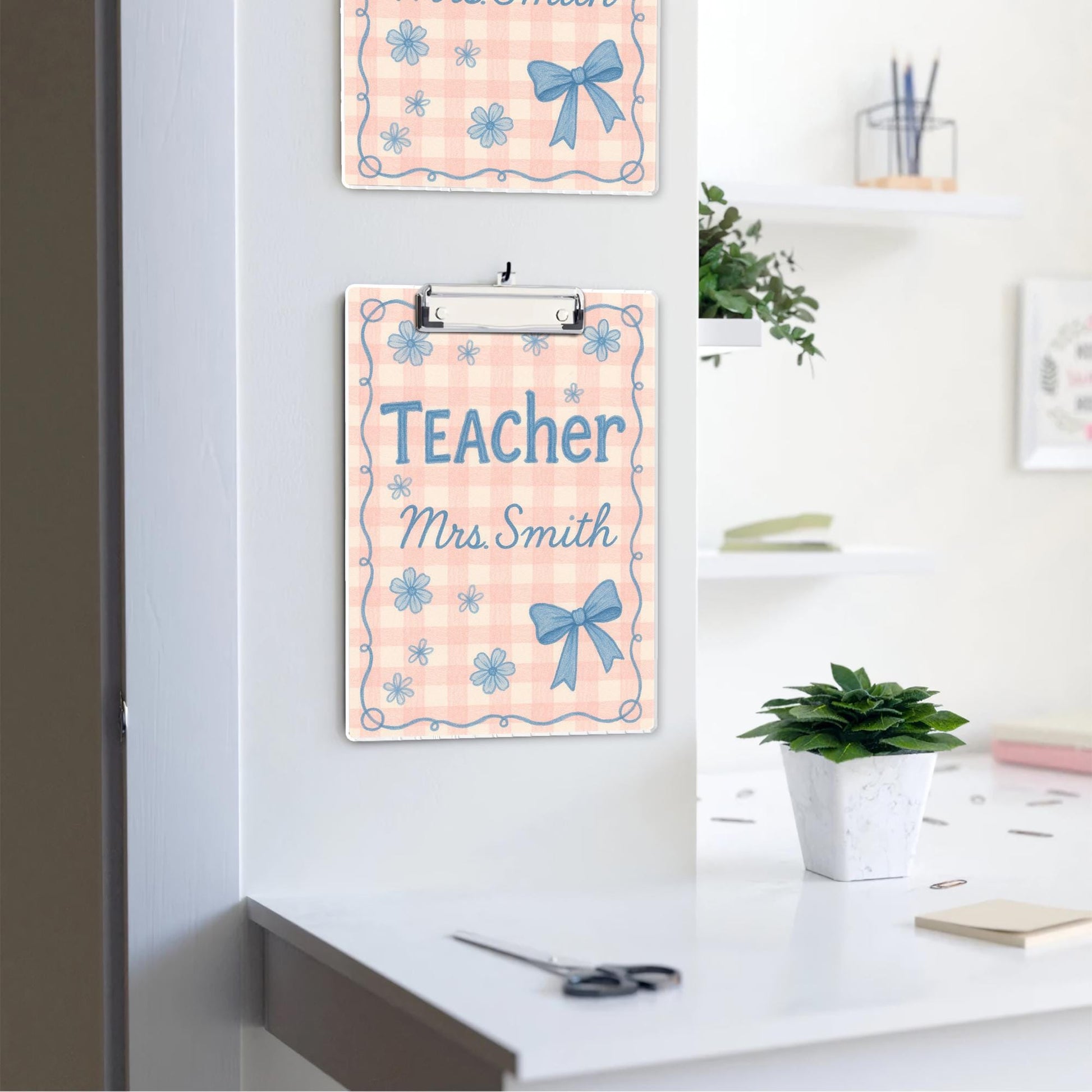Custom Teacher Clipboard, Personalized Gingham Floral Clipboard, Cute Bow Design, Back to School Gift for Classroom Organization