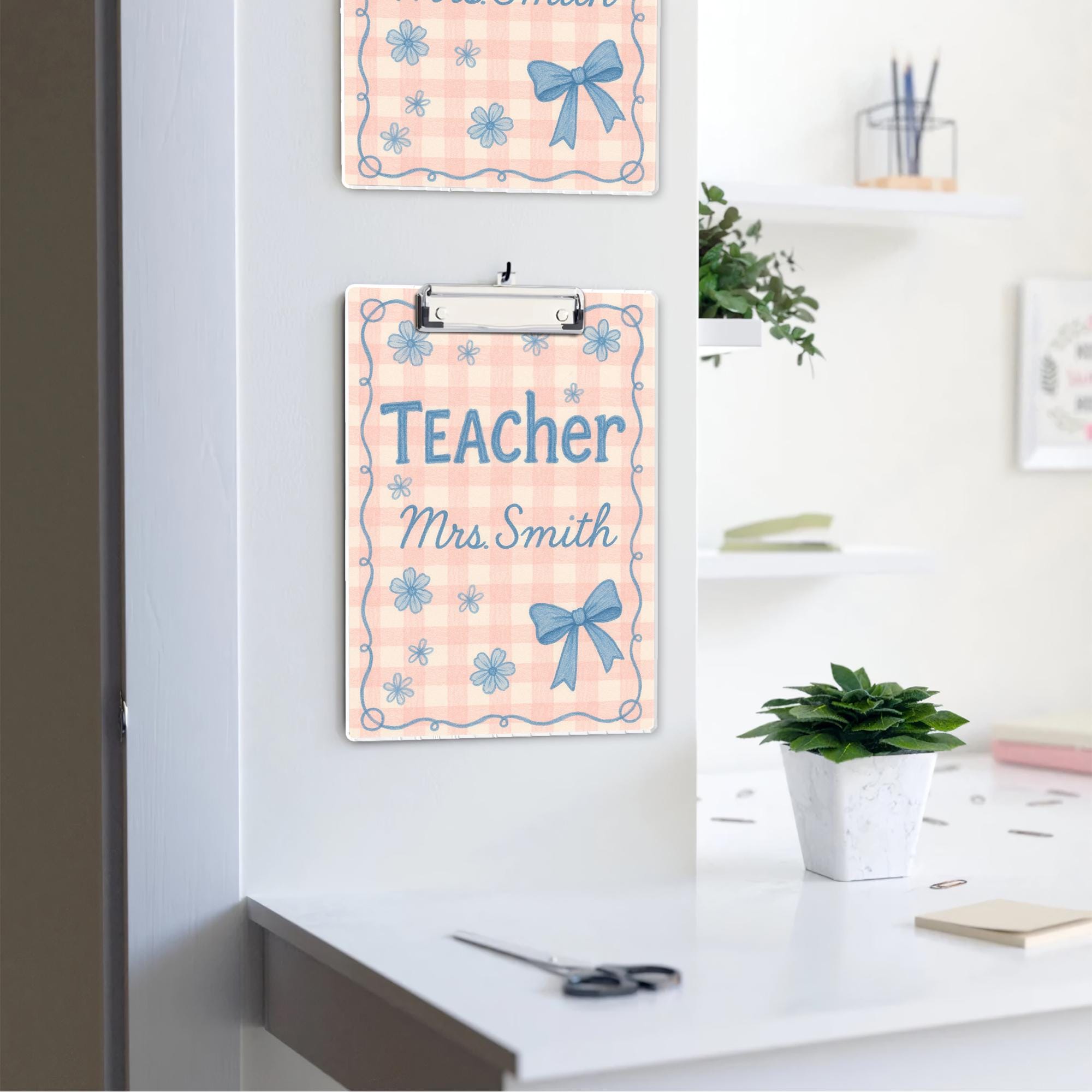 Custom Teacher Clipboard, Personalized Gingham Floral Clipboard, Cute Bow Design, Back to School Gift for Classroom Organization