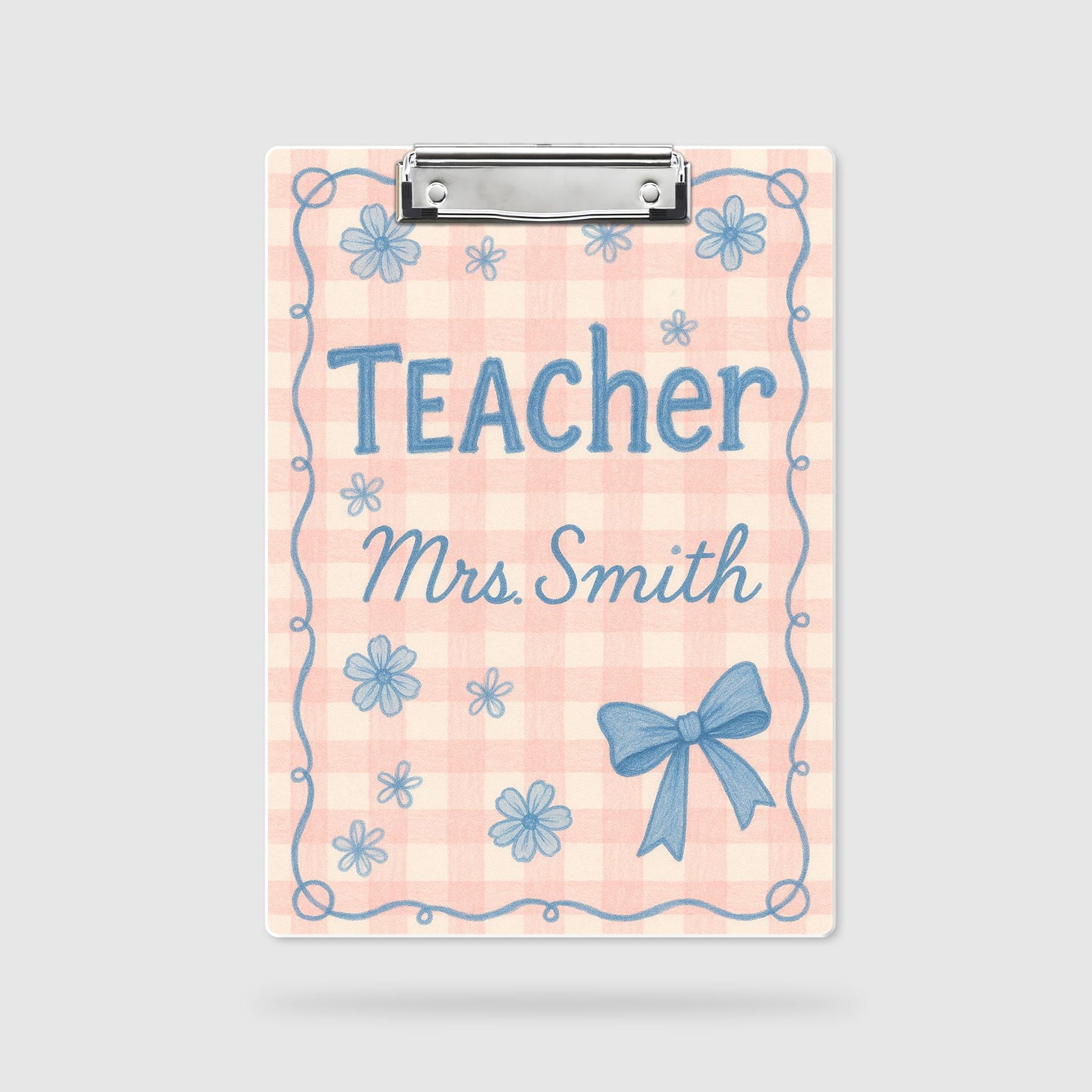 Custom Teacher Clipboard, Personalized Gingham Floral Clipboard, Cute Bow Design, Back to School Gift for Classroom Organization
