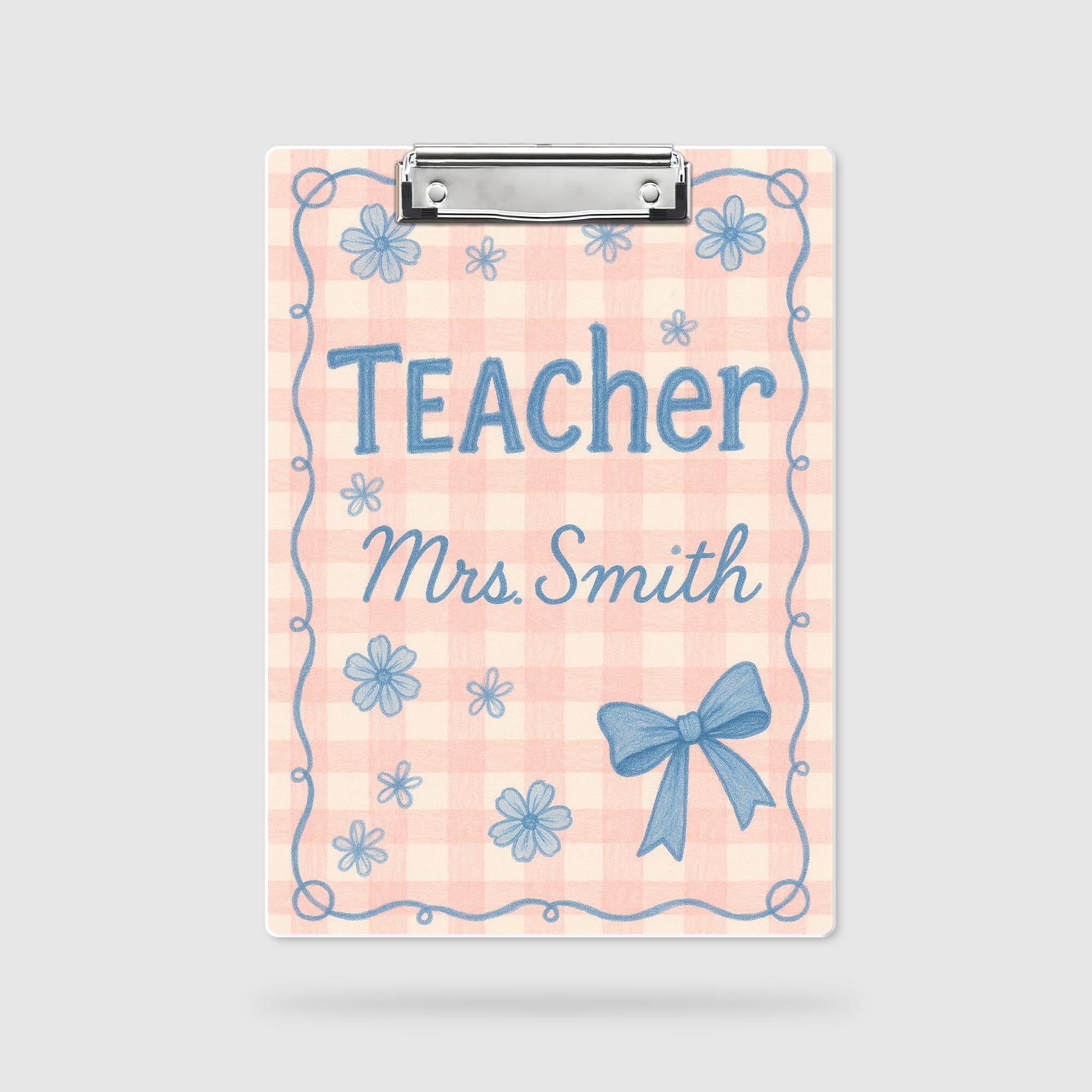 Custom Teacher Clipboard, Personalized Gingham Floral Clipboard, Cute Bow Design, Back to School Gift for Classroom Organization