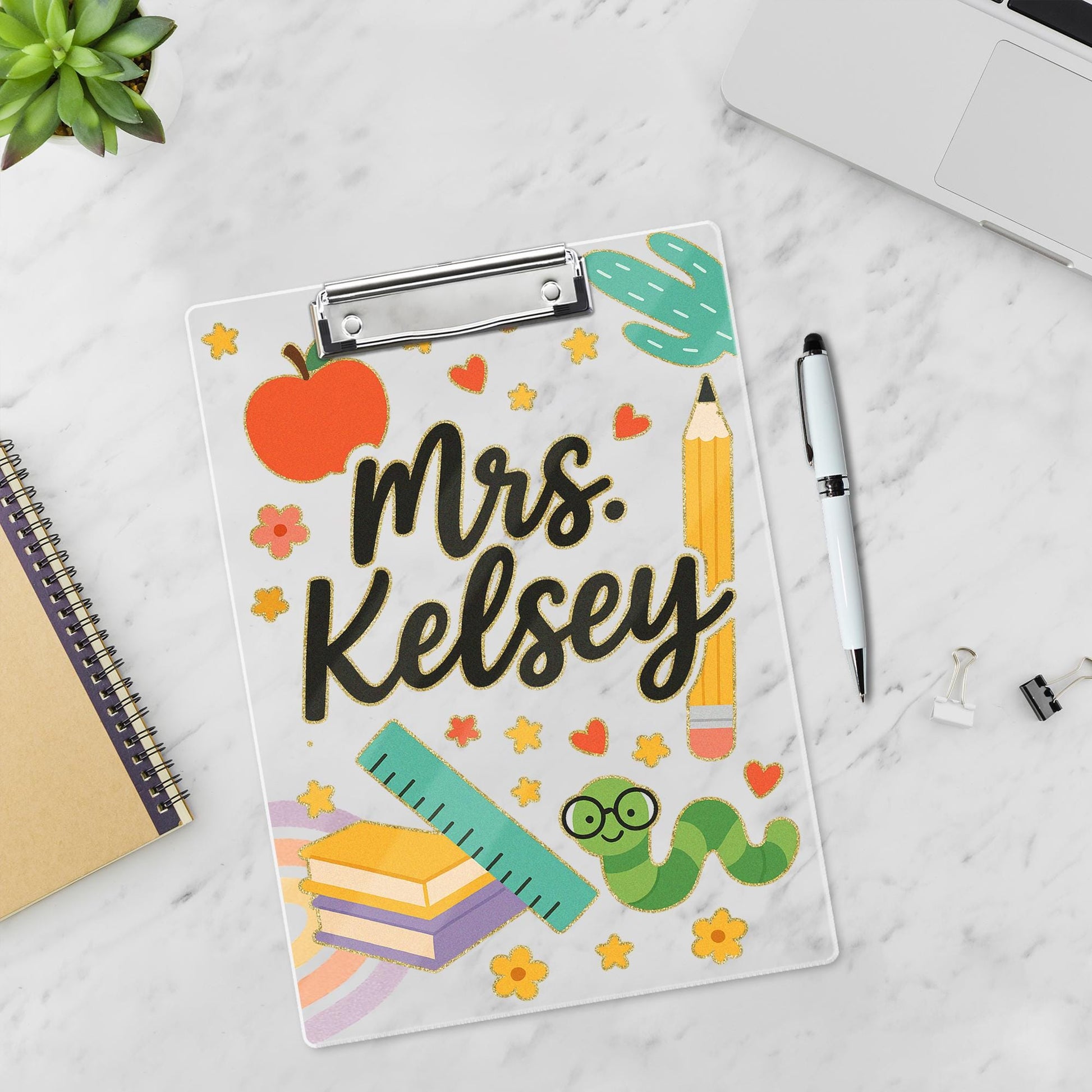 Personalized Teacher Clipboard, Custom Name Clipboard for Classroom, Cute School Supplies Design, Back to School Gift for Educators