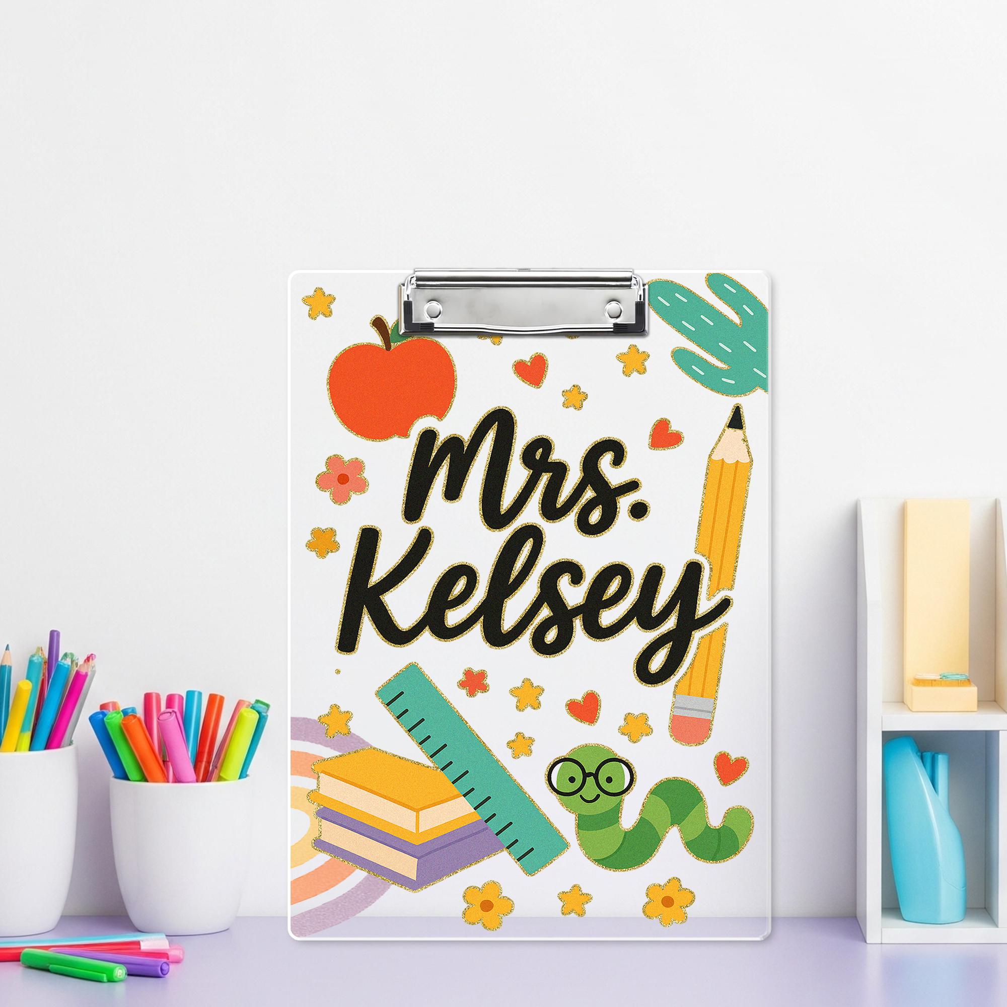 Personalized Teacher Clipboard, Custom Name Clipboard for Classroom, Cute School Supplies Design, Back to School Gift for Educators