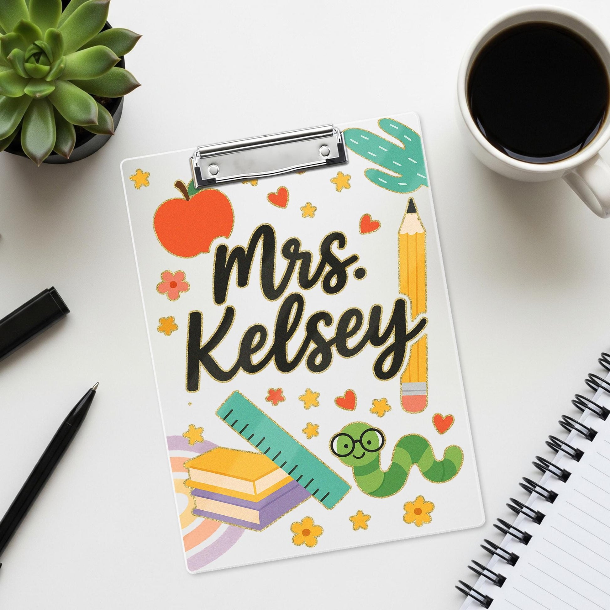 Personalized Teacher Clipboard, Custom Name Clipboard for Classroom, Cute School Supplies Design, Back to School Gift for Educators