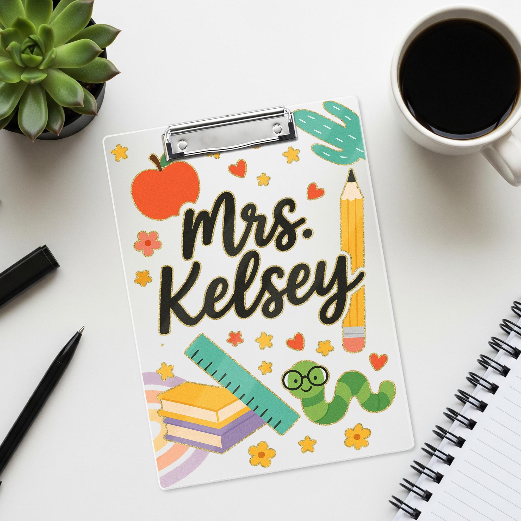 Personalized Teacher Clipboard, Custom Name Clipboard for Classroom, Cute School Supplies Design, Back to School Gift for Educators