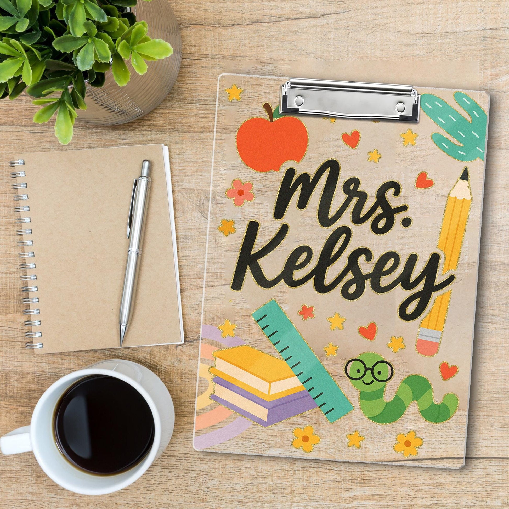 Personalized Teacher Clipboard, Custom Name Clipboard for Classroom, Cute School Supplies Design, Back to School Gift for Educators