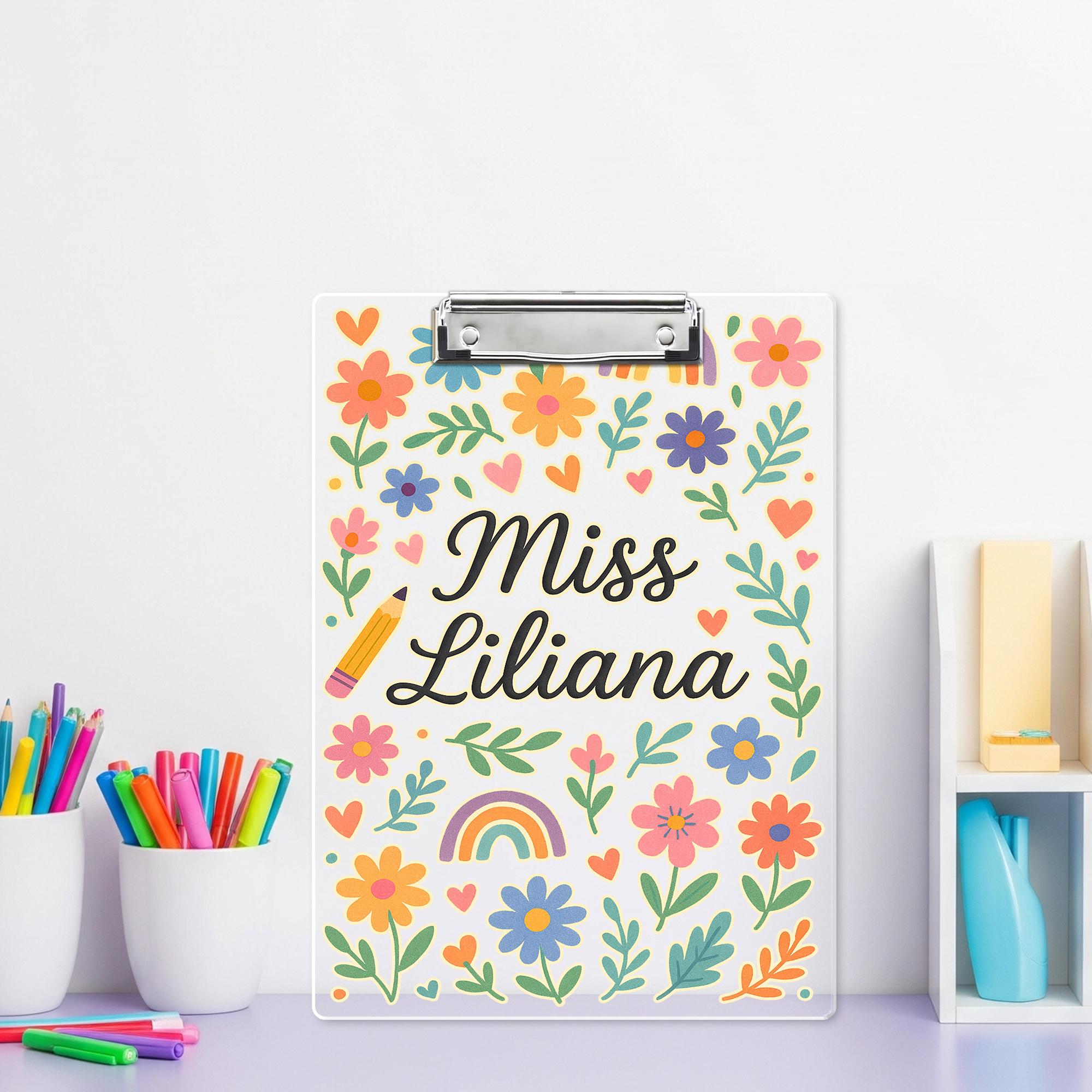 Personalized Teacher Clipboard, Custom Floral Clipboard with Name, Back to School Gift, Cute Rainbow Classroom Organizer