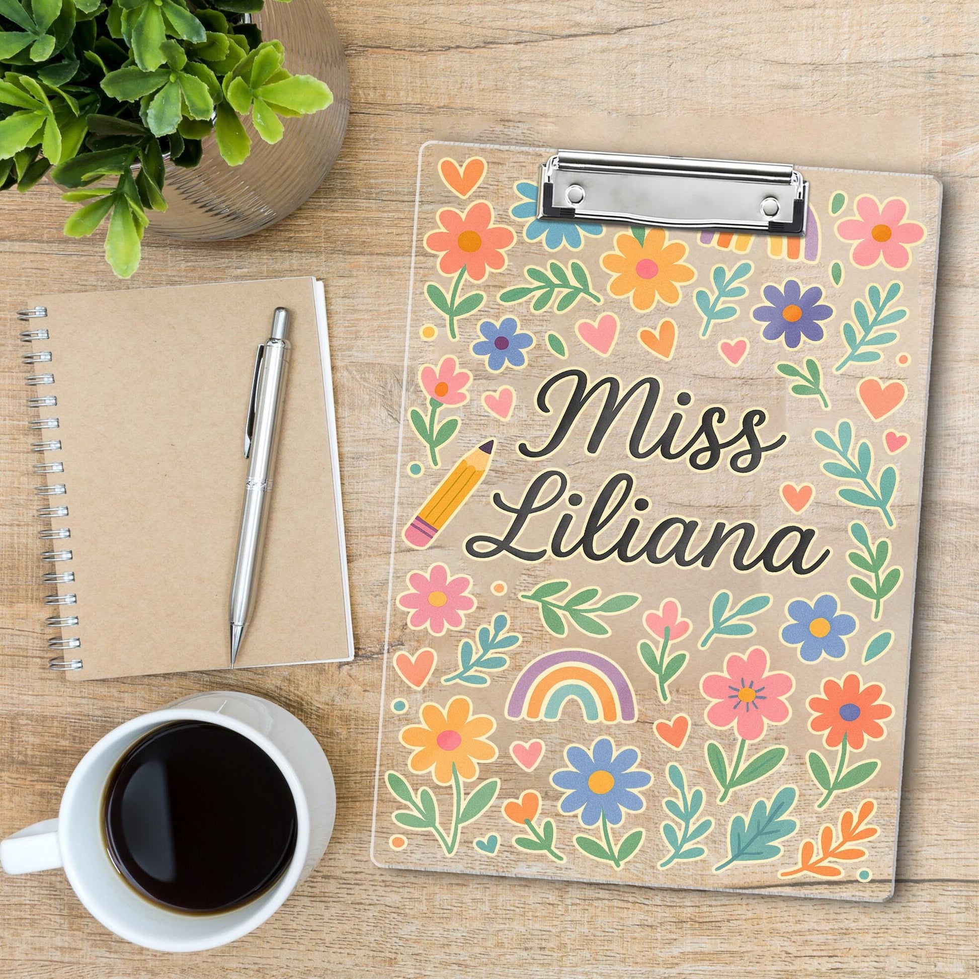 Personalized Teacher Clipboard, Custom Floral Clipboard with Name, Back to School Gift, Cute Rainbow Classroom Organizer