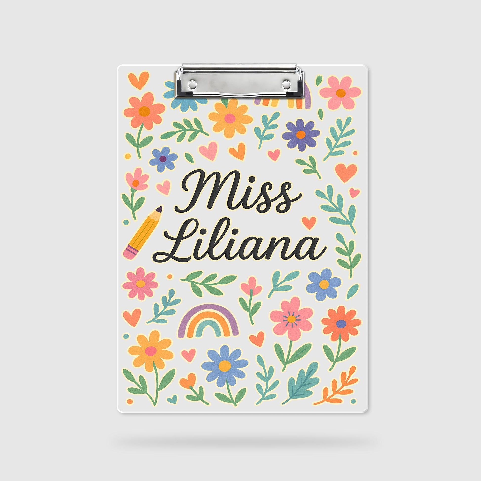 Personalized Teacher Clipboard, Custom Floral Clipboard with Name, Back to School Gift, Cute Rainbow Classroom Organizer