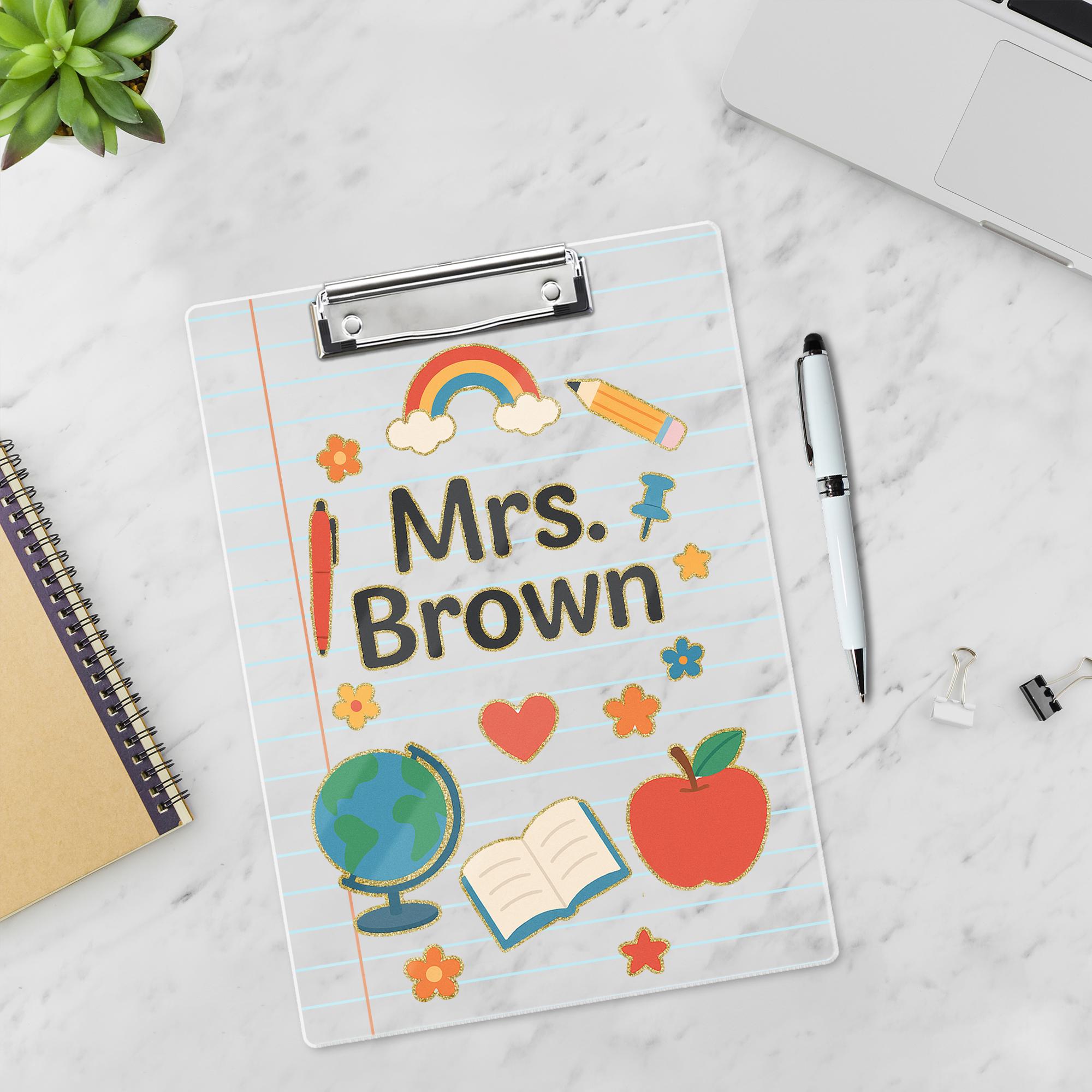 Personalized Teacher Clipboard, Back to School Clipboard with Name, Cute Classroom Supplies Design, Custom Educator Gift
