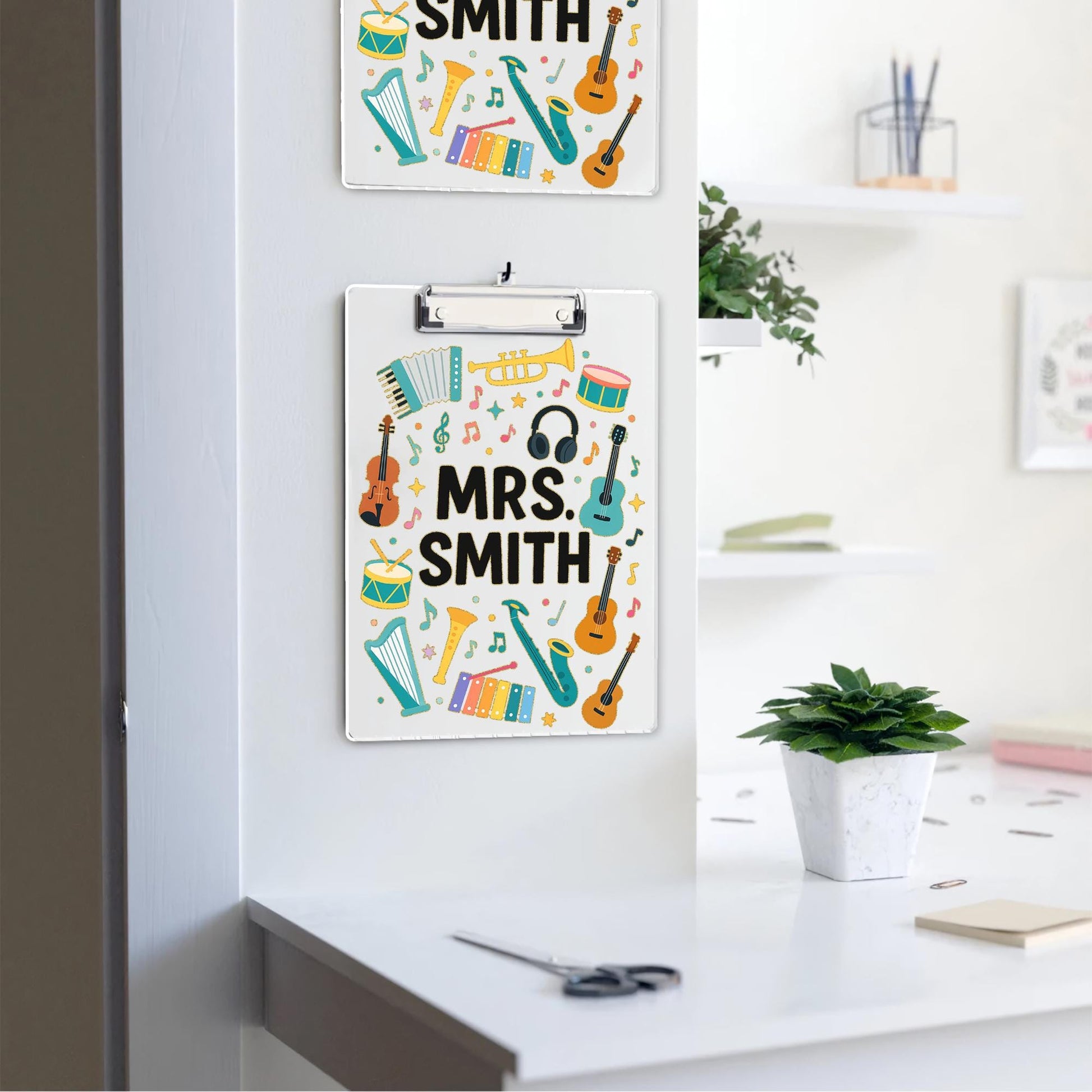 Custom Music Teacher Clipboard, Personalized Back to School Gift, Instrument Design Clipboard, Classroom Supply for Educators